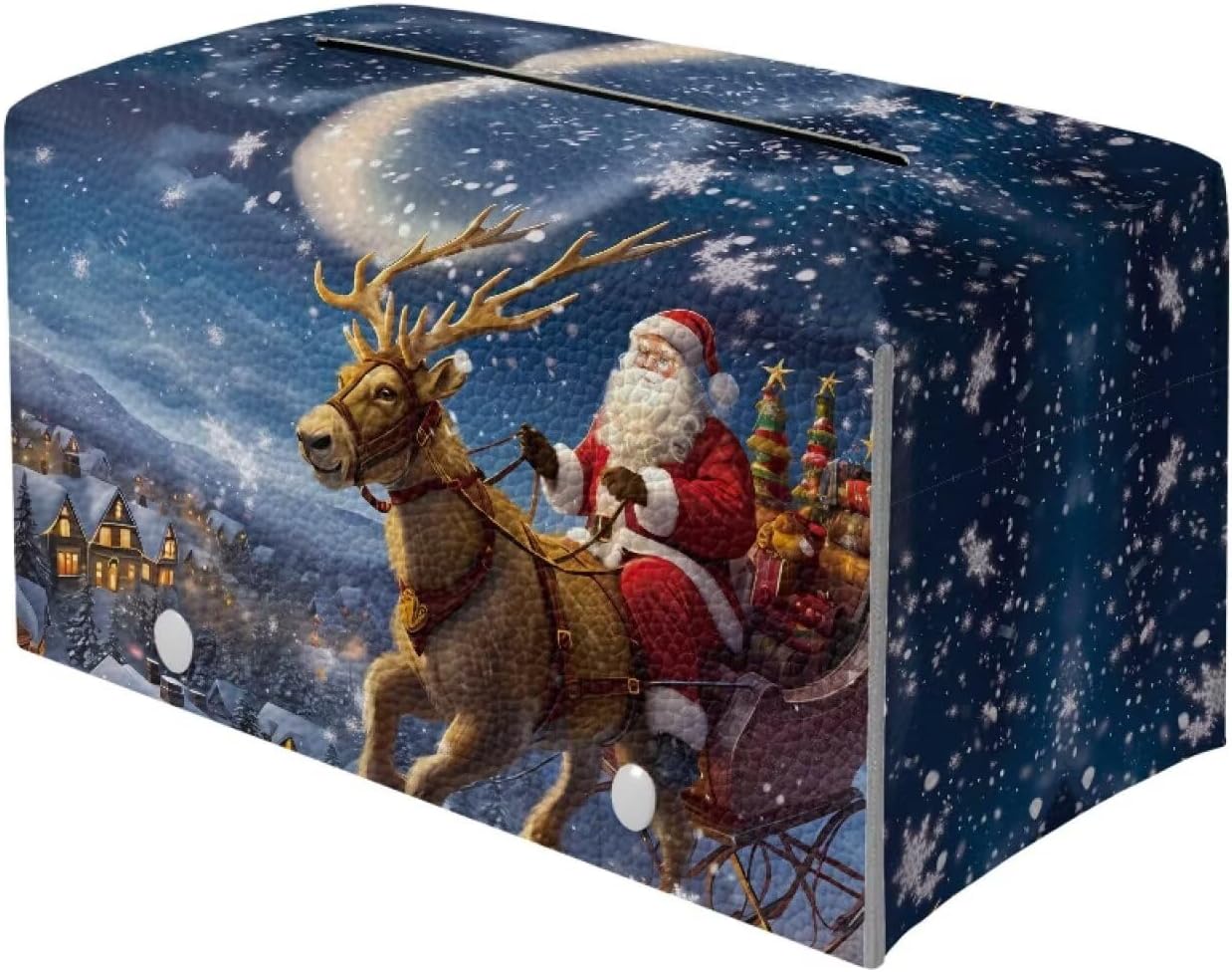Christmas Santa Claus Print Pretty Tissue Box Bathroom Decor PU Leather Tissue Cover Decorative Organizer Large Capacity Design Rectangular Tissue Box Cover for Car