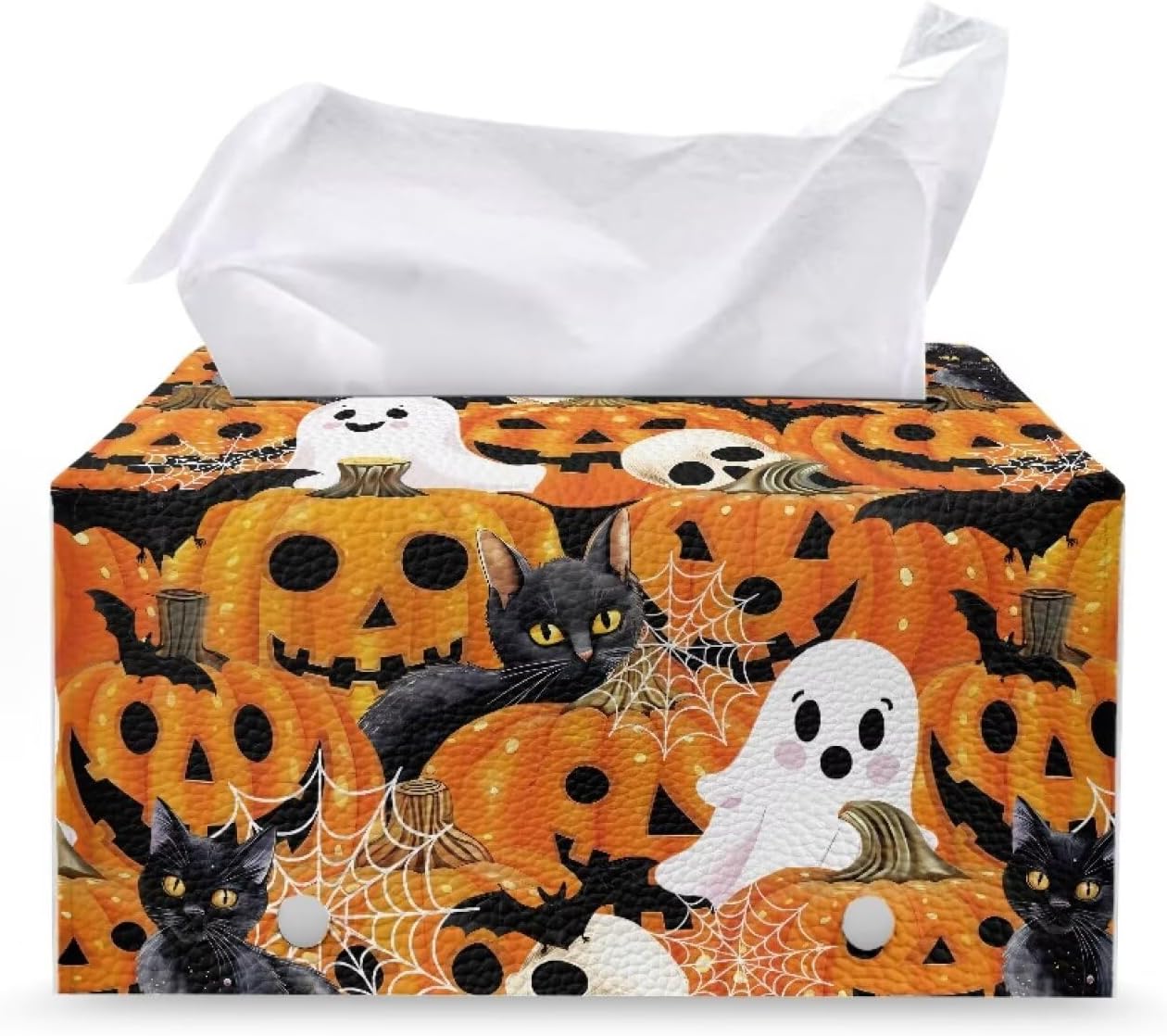 Ghost Tissue Box Cover Rectangular Tissue Box Holder Halloween Napkin Dispenser Organizer Waterproof Facial Paper Protector for Car Office Table Desk Kidsroom