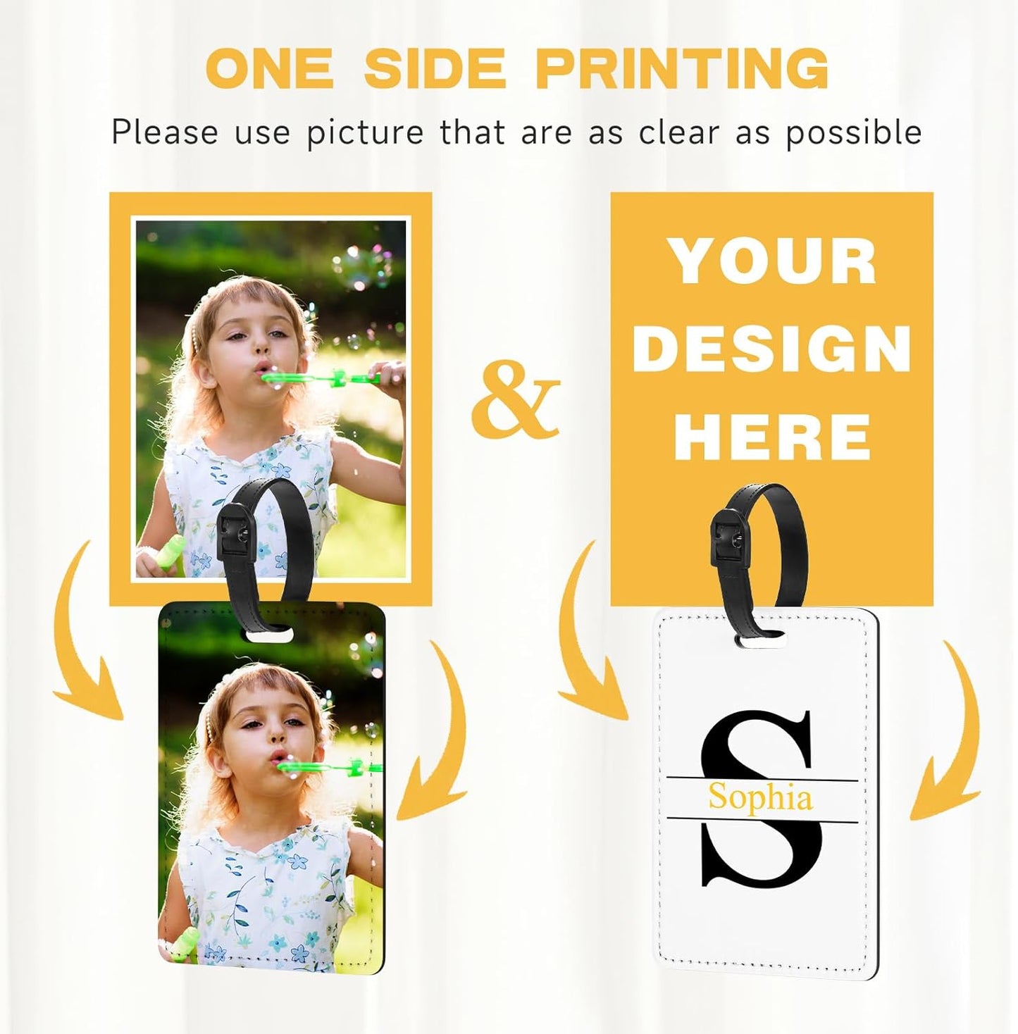 Personalized Leather Luggage Tags for Suitcase, Custom Golf Bag Tag Travel Labels Name Identifiers with Strap for Women Men Customized Your Own Text Photo Logo