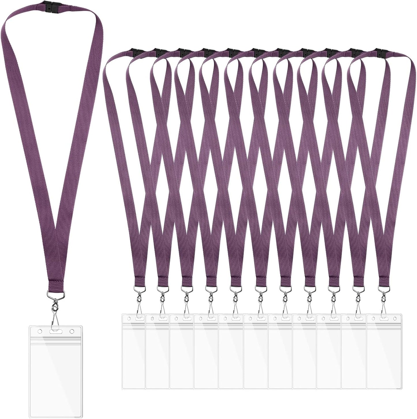 24-Pack Dark Purple Breakaway Lanyards with Waterproof Badge Holders, Polyester Neck Straps for ID Cards, Events, Office, and Schools