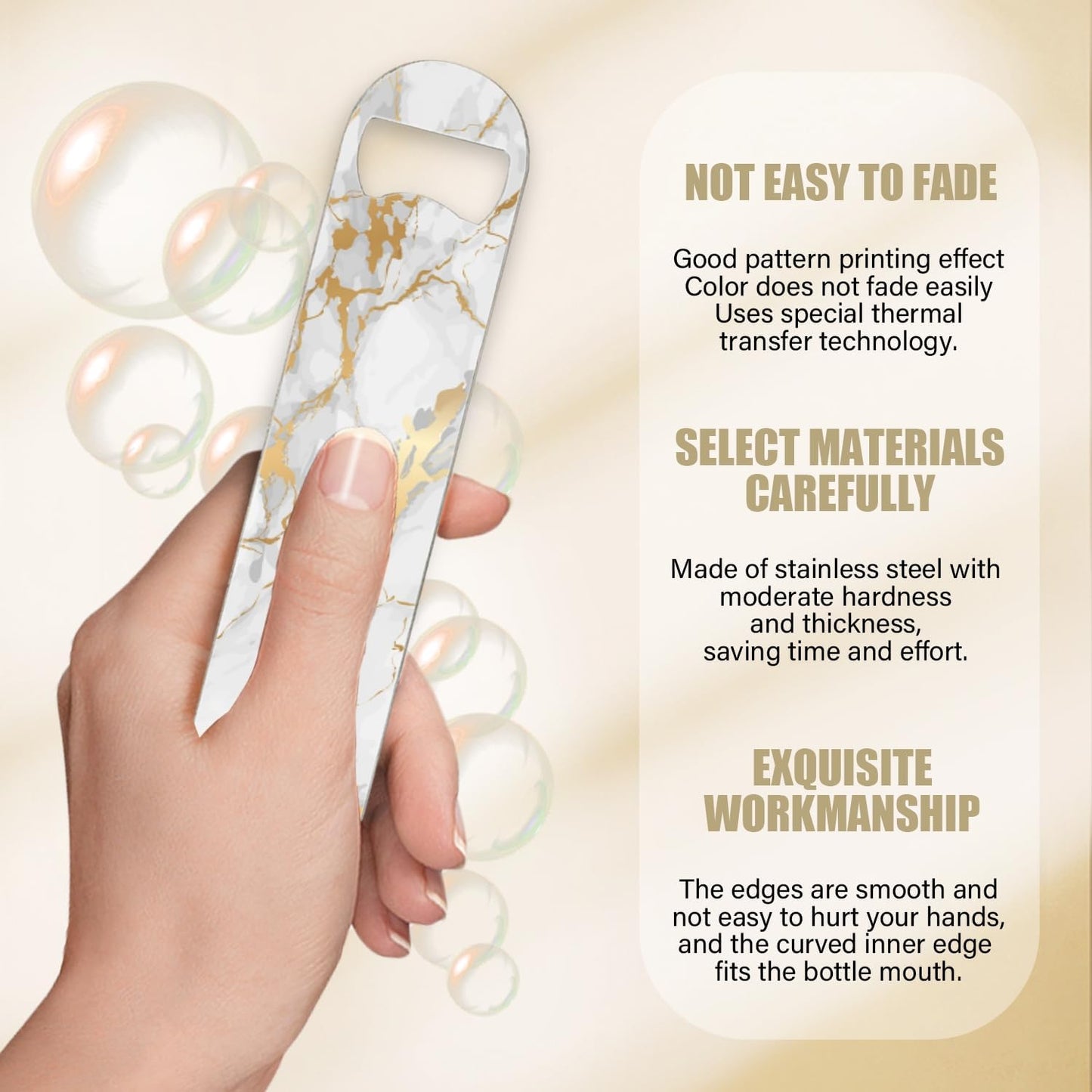 2 PACK Beer Bottle Opener, Stainless Steel Flat Bottle Openers,7 inch Metal Decor,White And Golden Marble