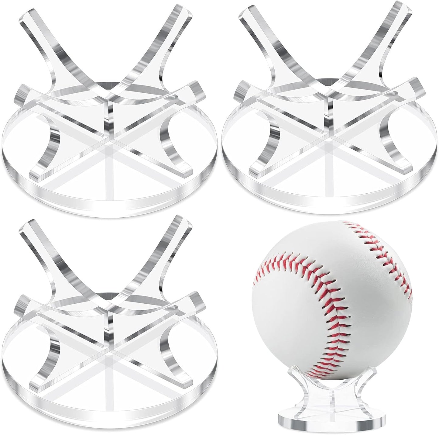 3 Pieces Acrylic Small Ball Stand Holder Sport Ball Display Rack Baseball Display Stand with 3 Pieces Non-Slip Rubber Pads for Baseball Golf Softball Tennis Spheres