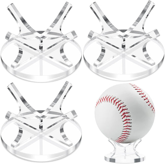 3 Pieces Acrylic Small Ball Stand Holder Sport Ball Display Rack Baseball Display Stand with 3 Pieces Non-Slip Rubber Pads for Baseball Golf Softball Tennis Spheres