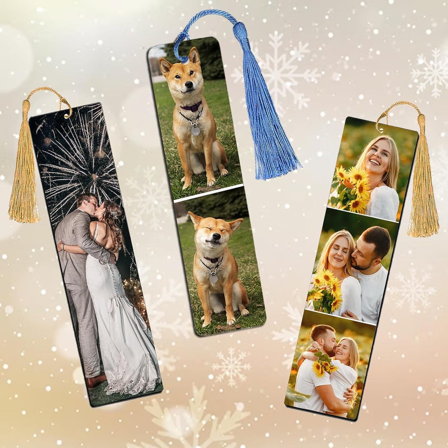 Custom Bookmark - Personalized Metal Bookmarks with Tassel, Customized Photo Color Picture Book Mark Gift for Women Men Readers Kids Book Lover Teacher Classmate Christmas Valentine's Day