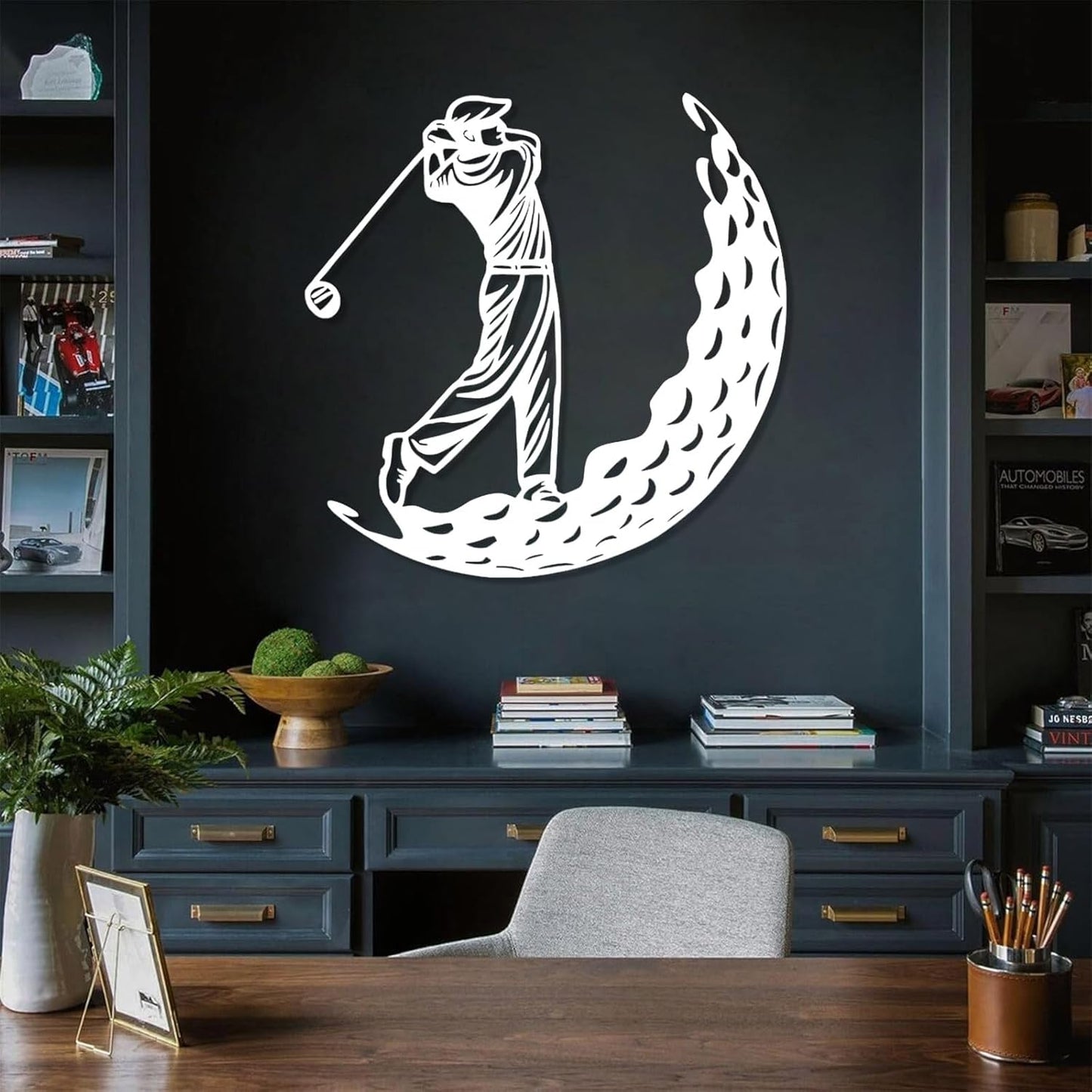 Golf Metal Wall Art, Golfer Metal Wall Decor, Golf Ball Wall Decor, Sports Wall Art, Sports Theme Wall Decor, Gift for Golf Player, Gift For Father, Home Office Wall Art, Man Cave (White, 39"x39"|100x100cm)