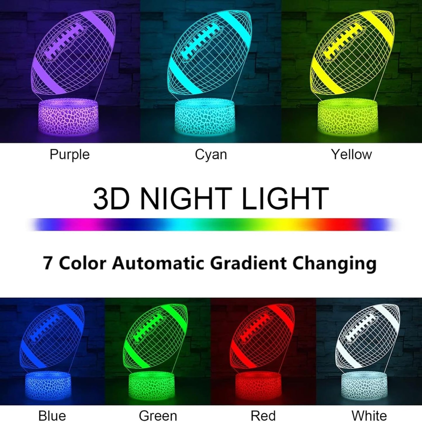 i-CHONY Football Gift Night Light for Kids Boys Girls Teens,Dimmable Led 3D Illusion Lamp,Birthday Holiday Christmas Gift,Football Sport Fan Children's Room Decorations