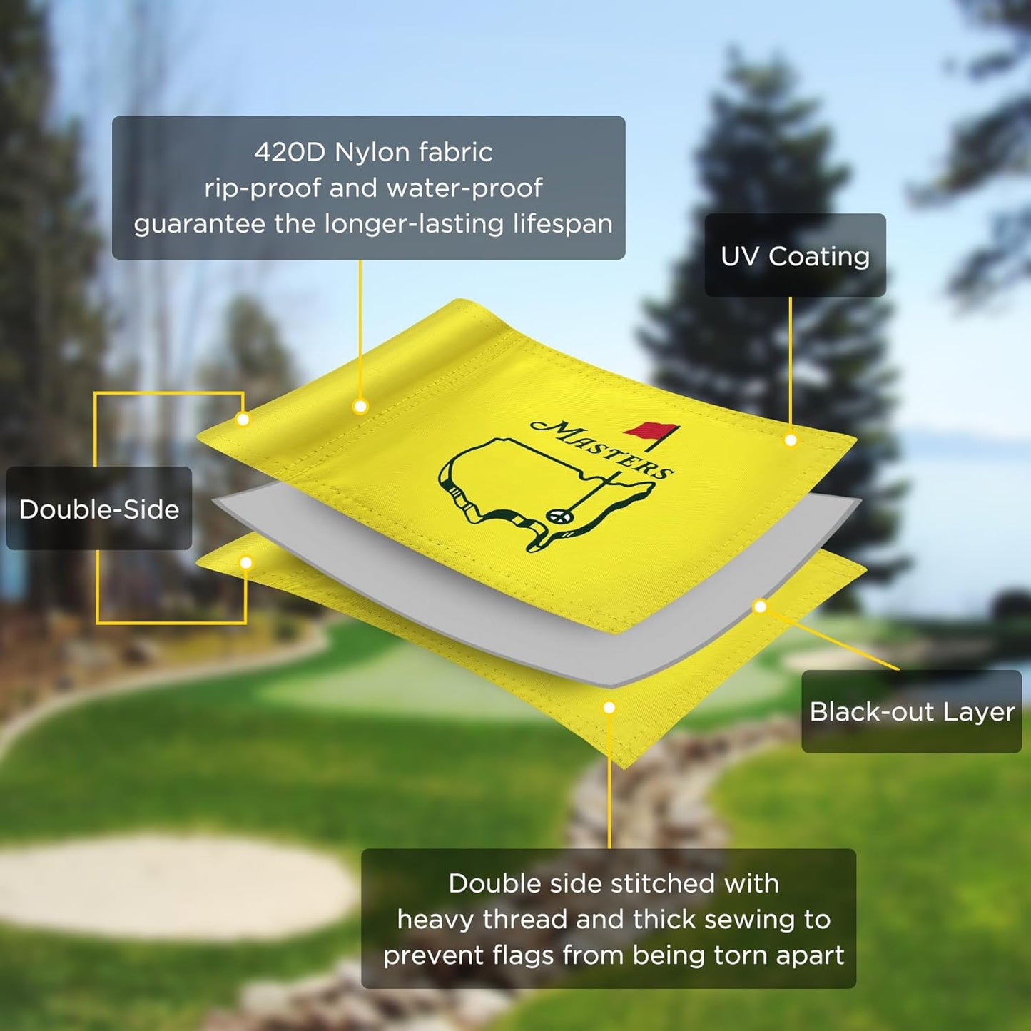 Themed Golf Flag Mini, 8x6 Inch, Double-Sided Silk-Screened, Fade-Resistant 420D Nylon, Ideal for Backyard Practice Putting Green