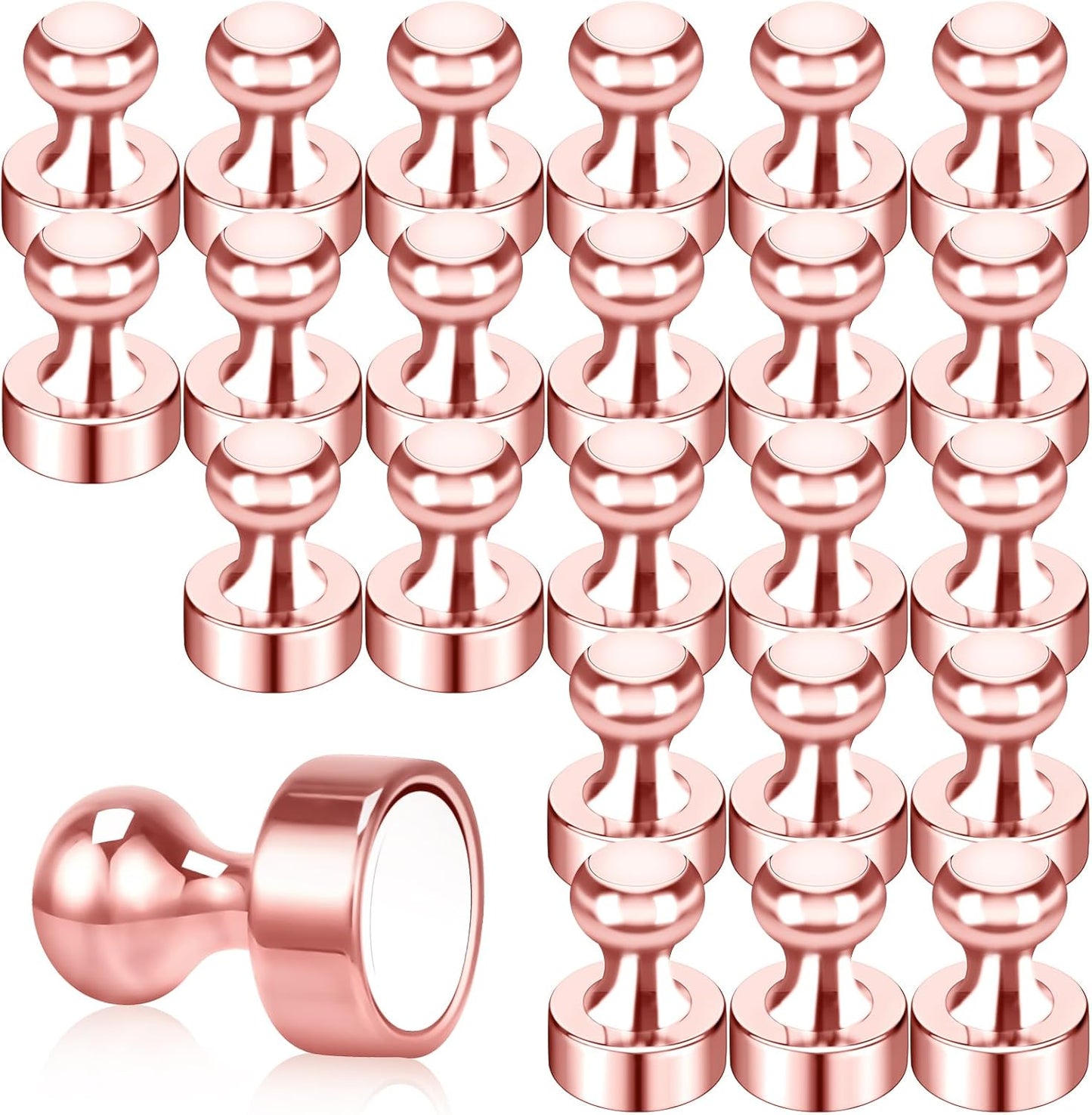 Small Strong Refrigerator Magnets Black Magnets for Fridge Mini Magnetic Push Pins Metal Brushed Nickel for Whiteboard Map, Fridge Magnets Adult, Office Magnet (Rose Gold, 24Pack)