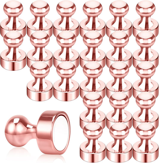 Small Strong Refrigerator Magnets Black Magnets for Fridge Mini Magnetic Push Pins Metal Brushed Nickel for Whiteboard Map, Fridge Magnets Adult, Office Magnet (Rose Gold, 24Pack)