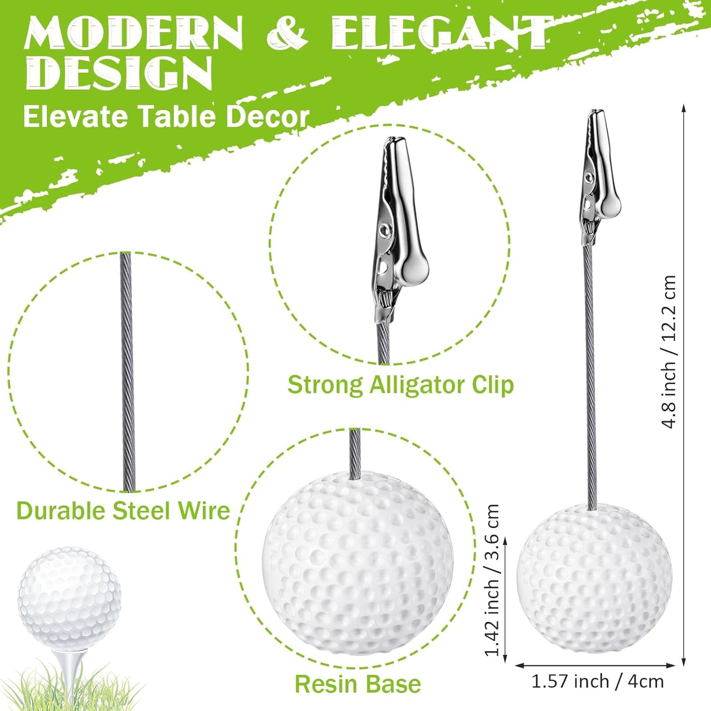 Jetec 12 Pcs Resin Sports Ball Base Memo Clips with Alligator Wire Table Number Card Place Holders Photo Stand for Office Menu Wedding Party Events Decoration(Golf)