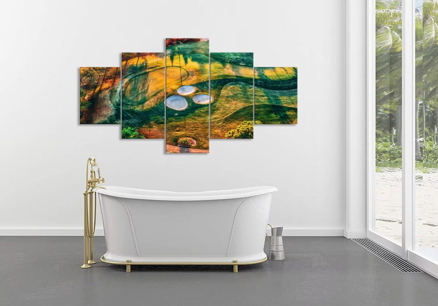 chenchenArt Florida Regatta Bay Golf Course Wall Art for Living Room Bedroom Bathroom Home Decorations Golf Course Pictures Posters Canvas Prints Modern Artwork Framed Ready to Hang(50''W x 24''H)