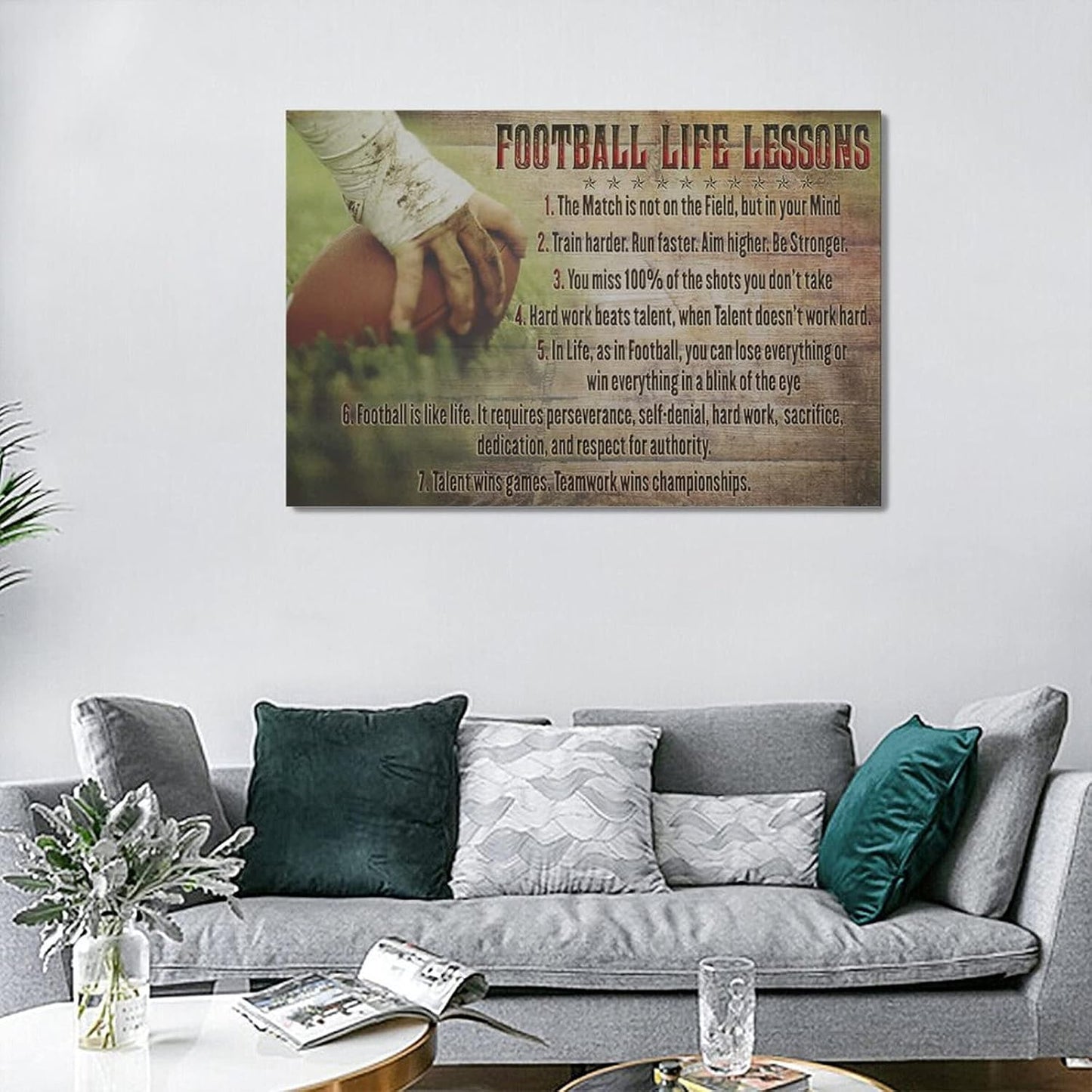 Football Life Lessons Wall Art Pictures Wall Decor Gifts for Football Player Boy Man Football Fan Vintage Football Sports Canvas Painting Print Artwork Framed for Classroom Boy Room Gym Office 16"x24"