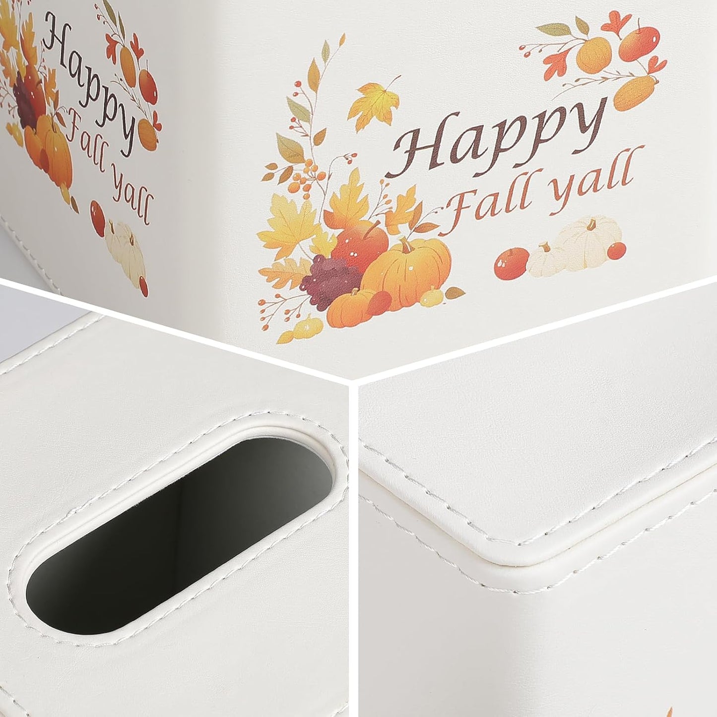 Fall Decor Tissue Box Cover, PU Leather Tissue Box Holder with Magnetic Closure for Home, Square Tissue Holder for Harvest Autumn Season Halloween Thanksgiving