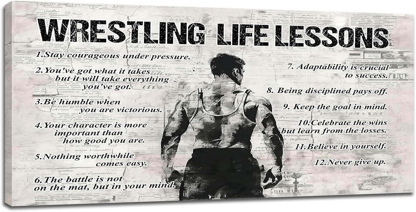Wrestling Sports Wall Art for Living Room Large Size Wrestling Life Lessons Wall Decor Wrestling Sign Retro Canvas Prints Inspirational Pictures Painting Artwork Home Decoration Bedroom 60"X30"