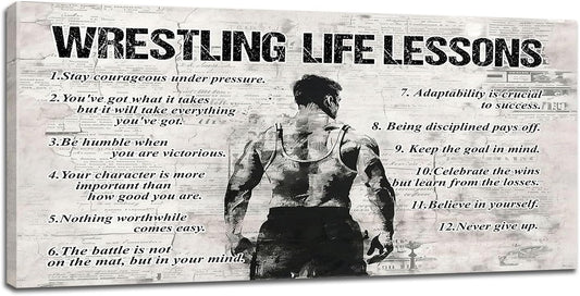 Wrestling Sports Wall Art for Living Room Large Size Wrestling Life Lessons Wall Decor Wrestling Sign Retro Canvas Prints Inspirational Pictures Painting Artwork Home Decoration Bedroom 60"X30"