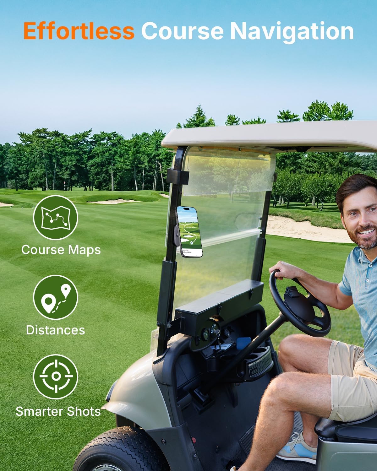 WOSPORTS Magnetic Golf Cart Phone Holder, Golf Cart Phone Mount for iPhone 16 Pro Max 15 14 13 12 Plus