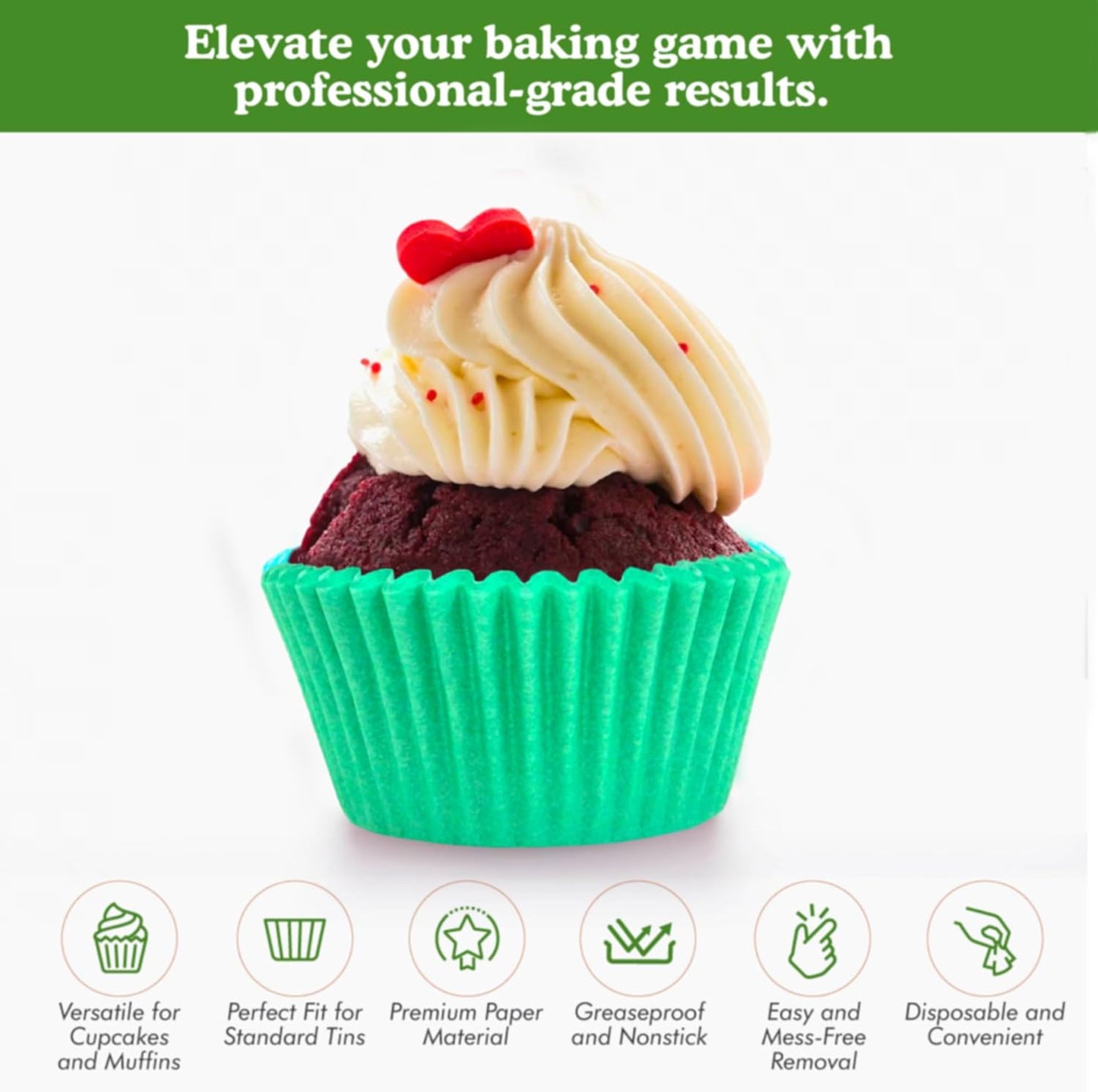 Regency Wraps Greaseproof Professional Grade Baking Cups, Pack of 40, Standard Liners, Teal Solid, for Cupcakes, Muffins, Candy, Non Stick