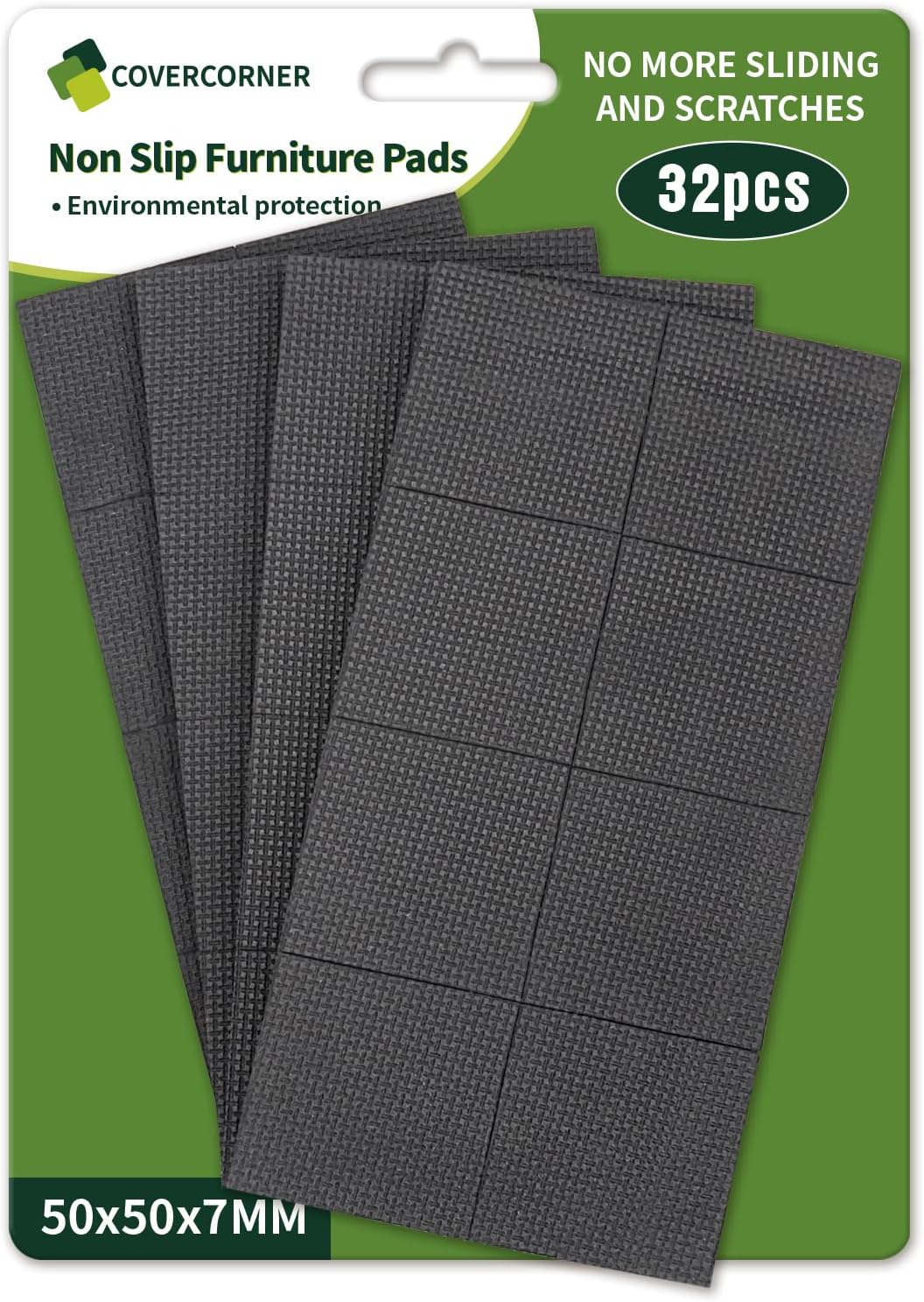 Non Slip Furniture Pads 32 PCS 2'' Square - Anti Slip Furniture Pads - Self Adhesive Rubber Feet Furniture Feet - Chair Leg Floor Protectors - Keep Furniture in Place