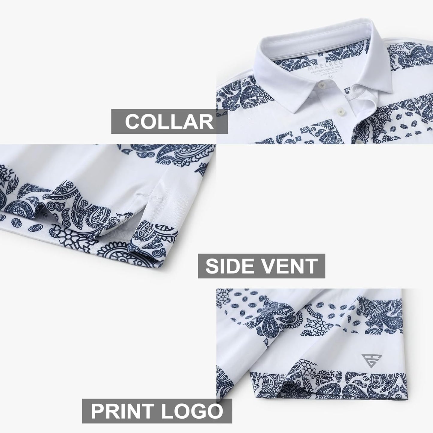 Golf Shirts for Men Dry Fit Short Sleeve Print Performance Moisture Wicking Polo Shirt