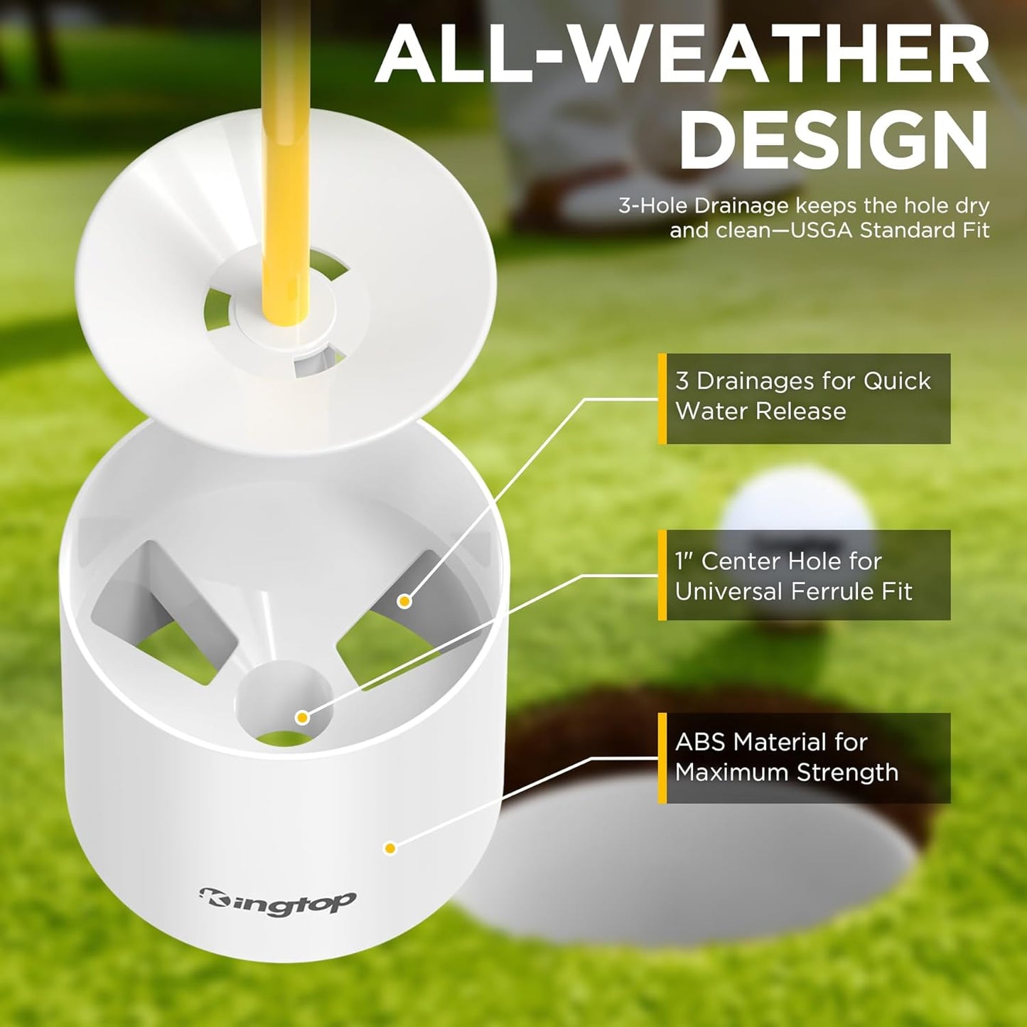 KINGTOP Golf Flagstick Mini, Practice Putting Green Flags for Yard, All 3 Feet, Golf Pin Flag Hole Cup Combo Kit, Fiberglass Portable 2-Section Design, Double-Side American Flag