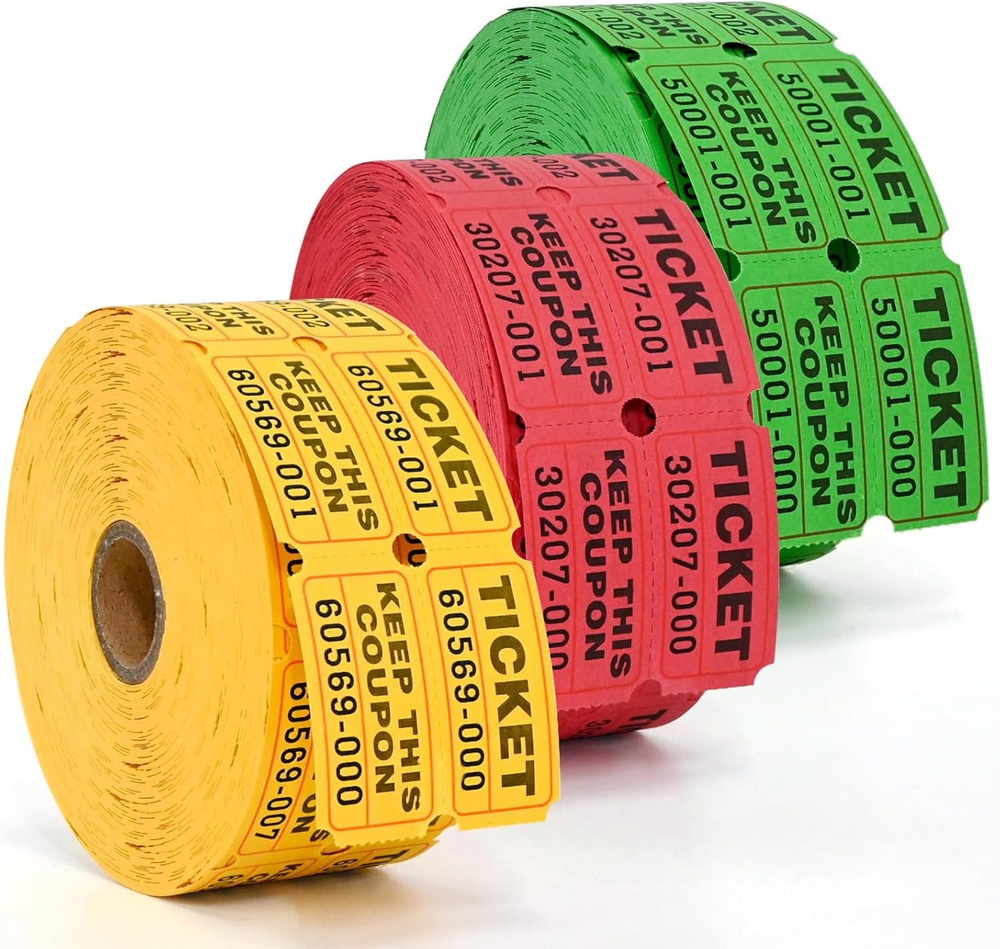 L LIKED 3000 Assorted Raffle Tickets Double Roll,Consecutively Numbered,50/50 Raffle Tickets for Event,Party,Prize,Drawing(Red,Green,Yellow)