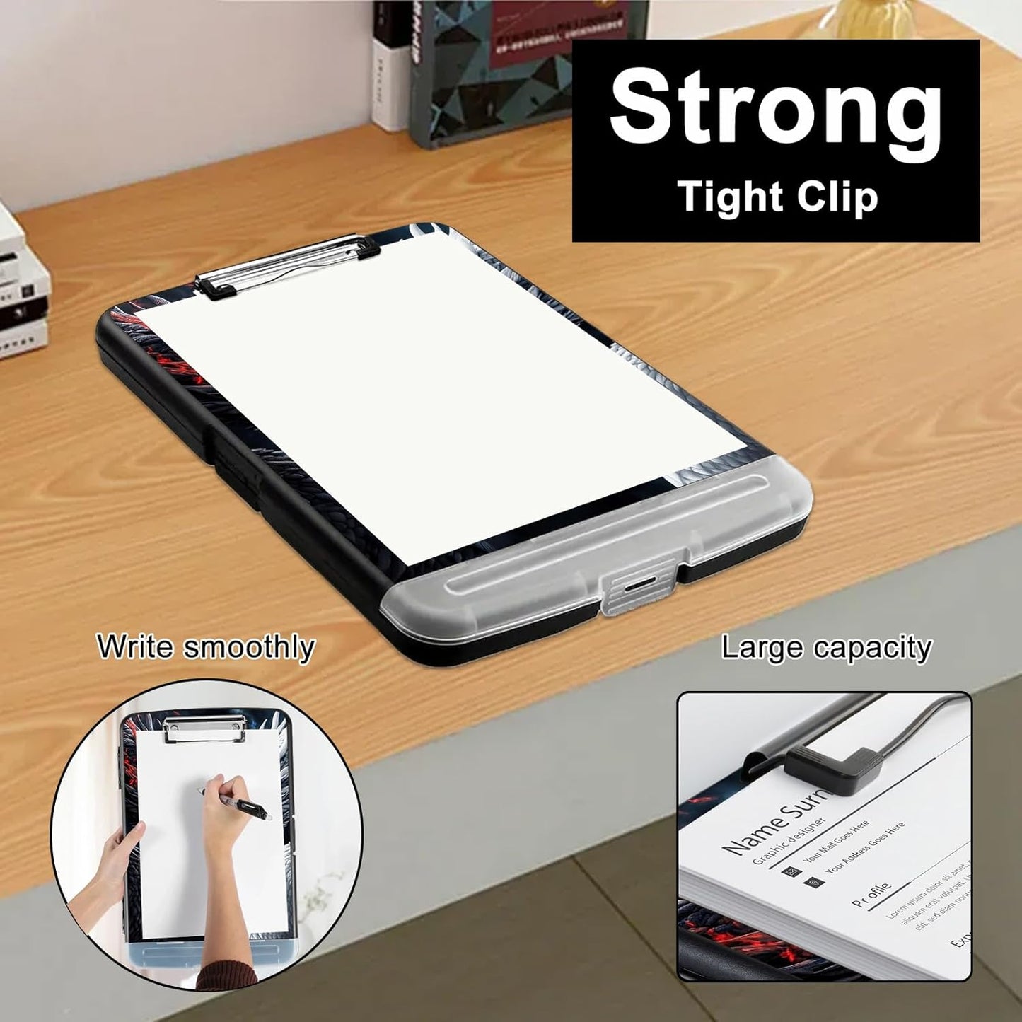 Clipboard with Storage - Large Capacity,Nursing Clipboard with Pen Holder,Heavy Duty,Plastic Side-Opening Folder for Teacher,Nurse - Black White Dragon