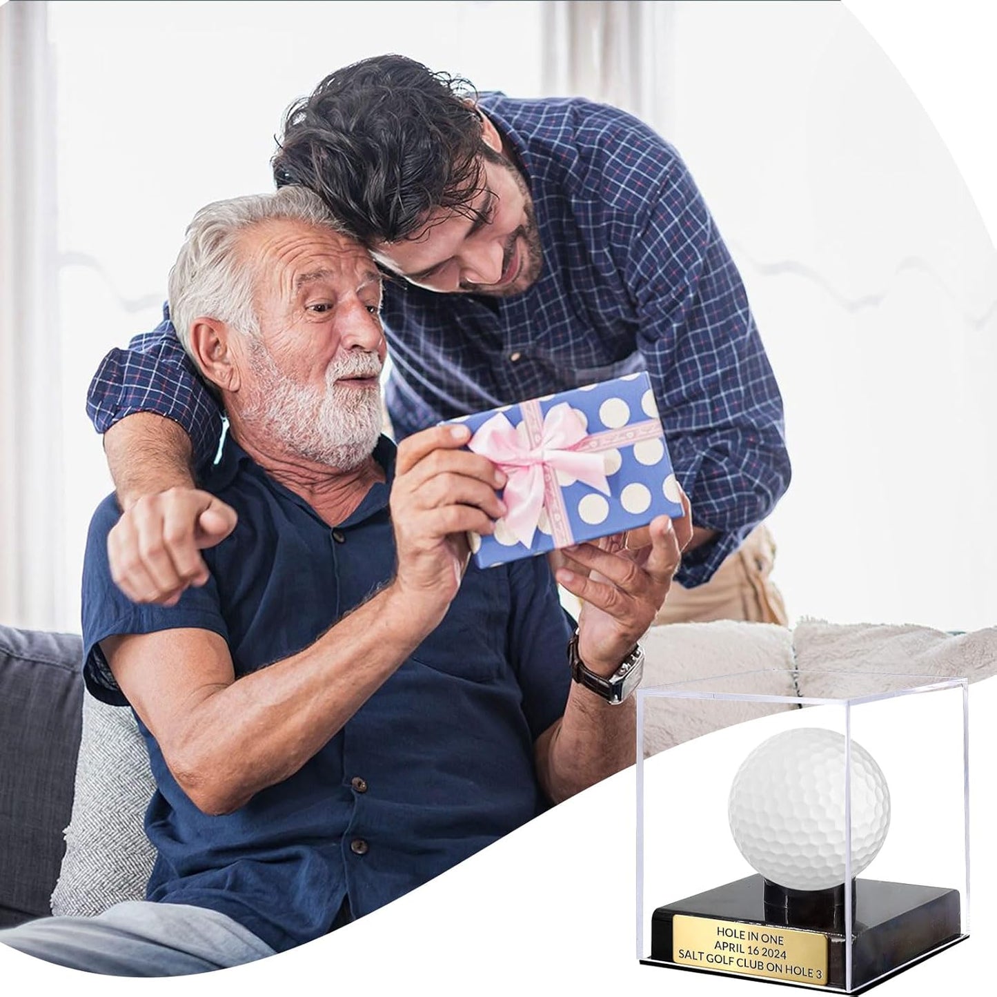 Custom Golf Ball Display Case Acrylic Golf Ball Holder Case Laser Engraved Plaque Showcase Your Cherished Golf Ball Memorabilia (Silver)