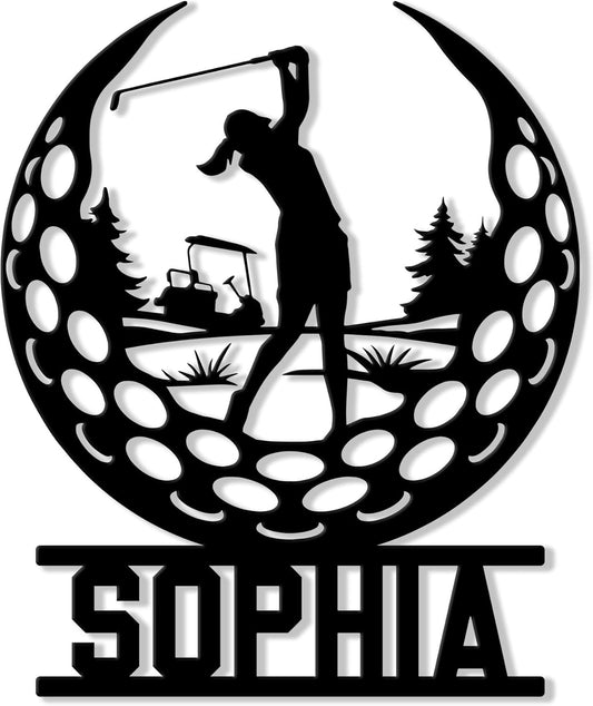 Personalized Female Golf Metal Sign – Custom Lady Golfer Name Wall, Fence, Yard, Porch, Patio, Home, or Office Decor – Gift for Mom, Wife, Girlfriend, Daughter, or Golf Lover on Birthday or Holiday