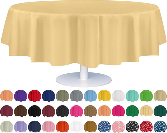 Grandipity 12 Pack Premium Disposable Plastic Tablecloth 84" Inch Decorative Round Table Cover - Ivory