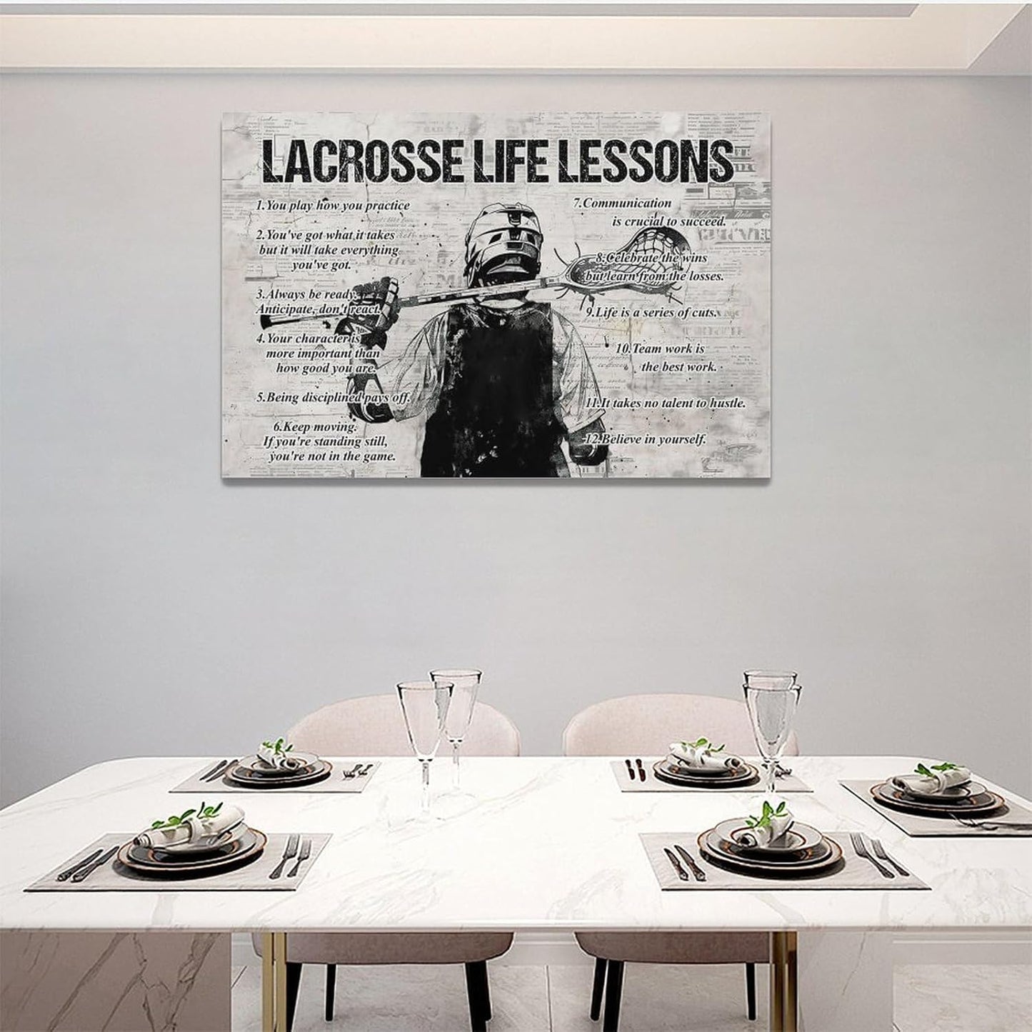 Lacrosse Sports Wall Art Lacrosse Life Lessons Wall Decor Lacrosse Sign Retro Poster Boy Men Room Motivational Decorations Canvas Print Painting Artwork For Bedroom Bathroom Living Room 24"x16"