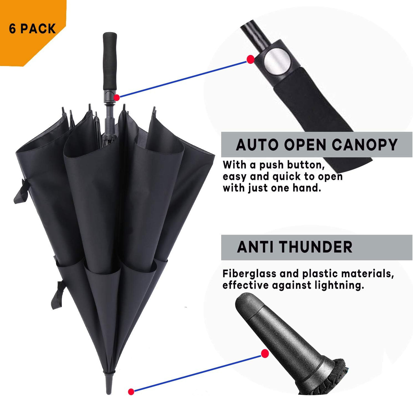 MRTLLOA 6 Pack Golf Umbrella 62/68 Inch Large Oversize Double Canopy Vented Automatic Open Stick Umbrellas for Men & Women