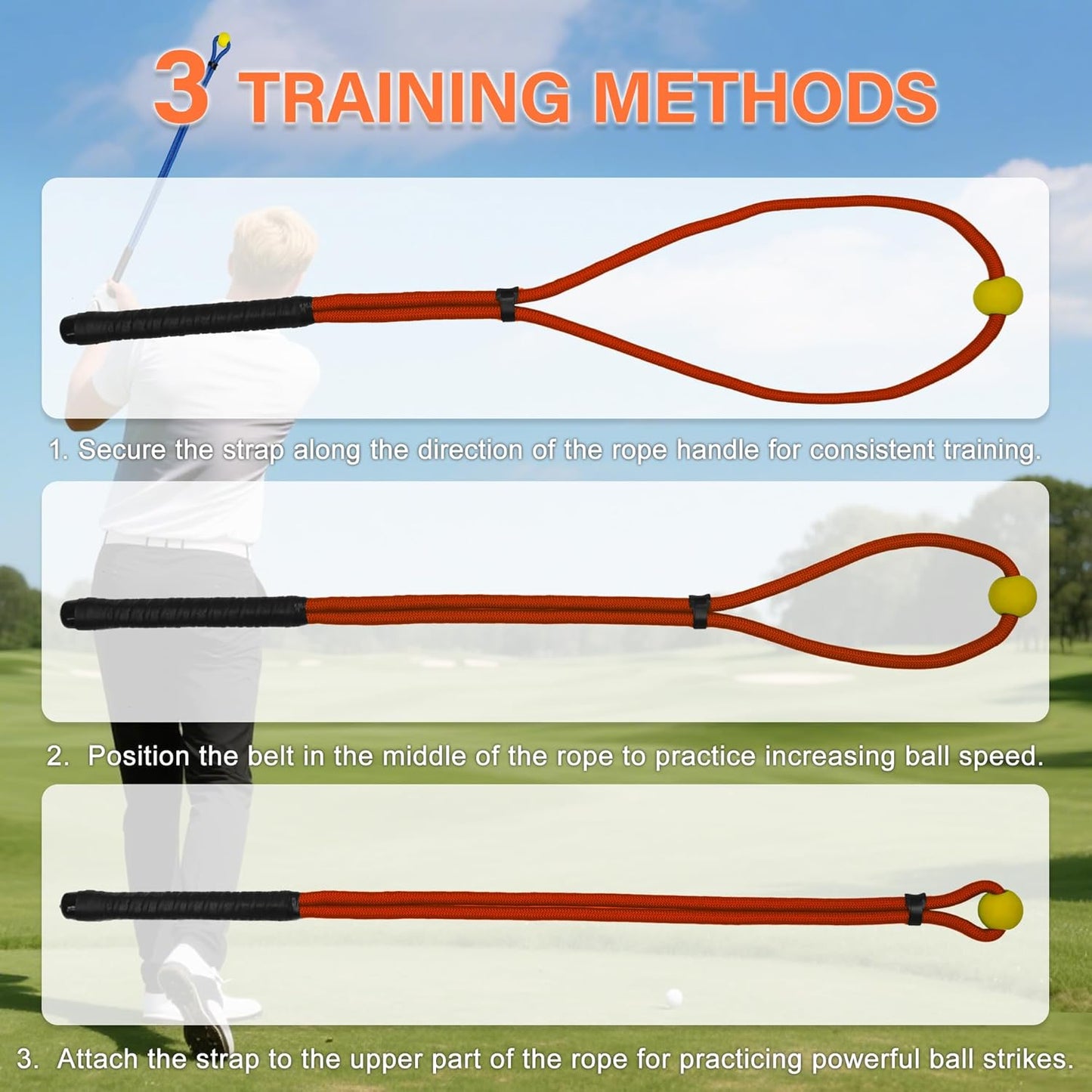 Golf Rope Swing Trainer, Golf Swing Training Aid to Improve Speed, Accuracy, Rhythm, Flexibility and Strength, Portable Golf Training Tool for Indoor/Outdoor Practice