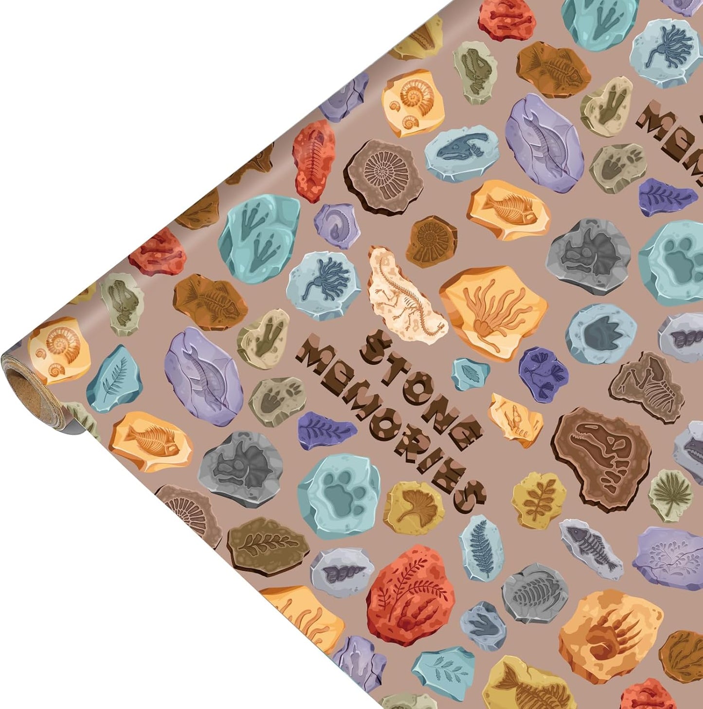 Pineraap Fossil Wrapping Paper Roll - 17Inch x16.4Feet - Dinosaur Animal Skeletons Paleontology Theme Gift Wrap for Science Parties,Birthdays,Educational Events