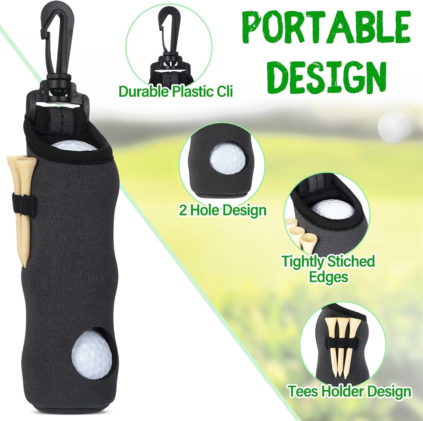 24 Pcs Golf Ball Holder Pouch with Tee Holder Keychain Belt Clip Hook Golf Carry Bag for Women Ladies Man Gifts