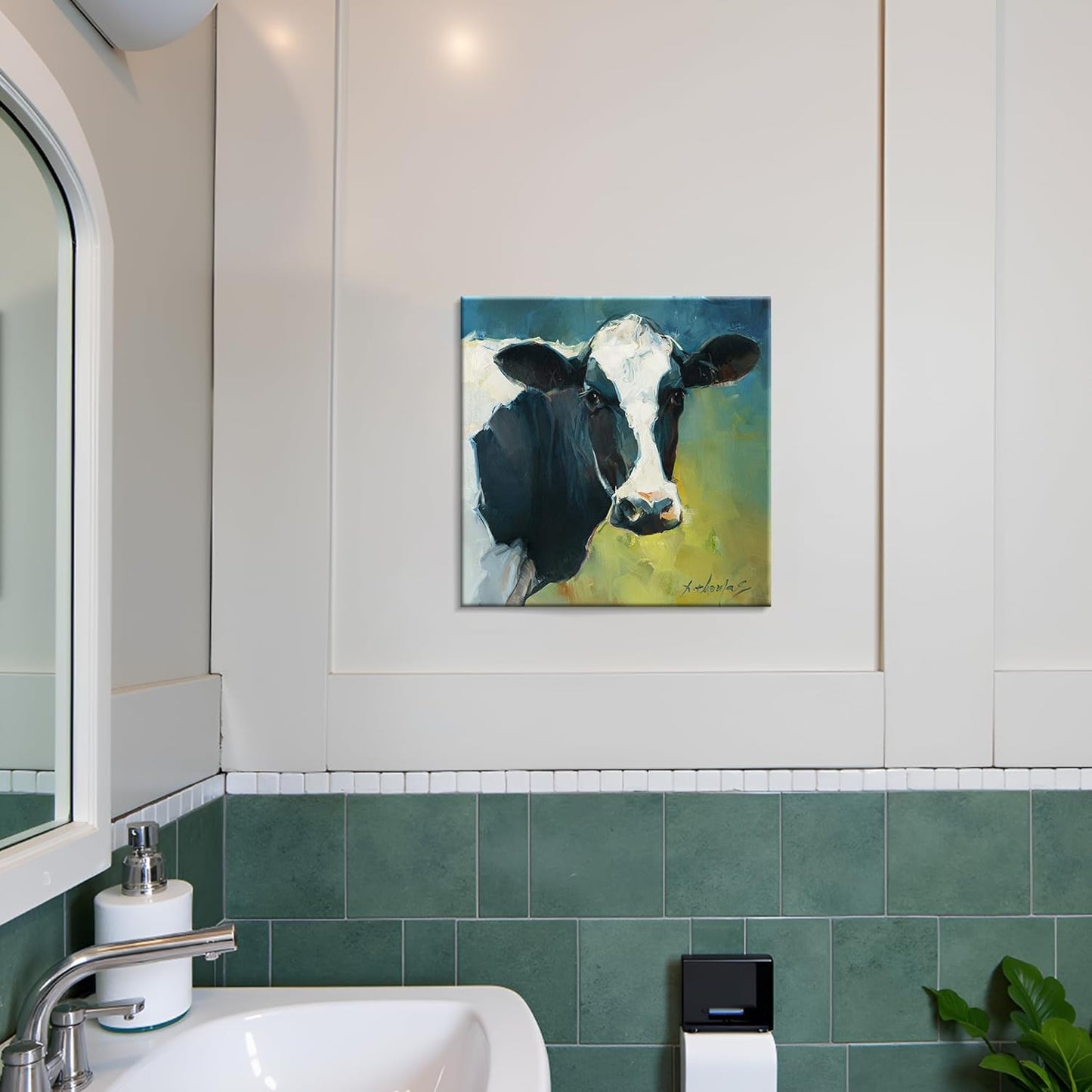 JZLDZS Farmhouse Cow Pictures Wall Decor Country Cow Canvas Wall Art Rustic Wall Decor for Living Room Kitchen Bedroom Bathroom Office, 12x12 Inch Ready to Hang
