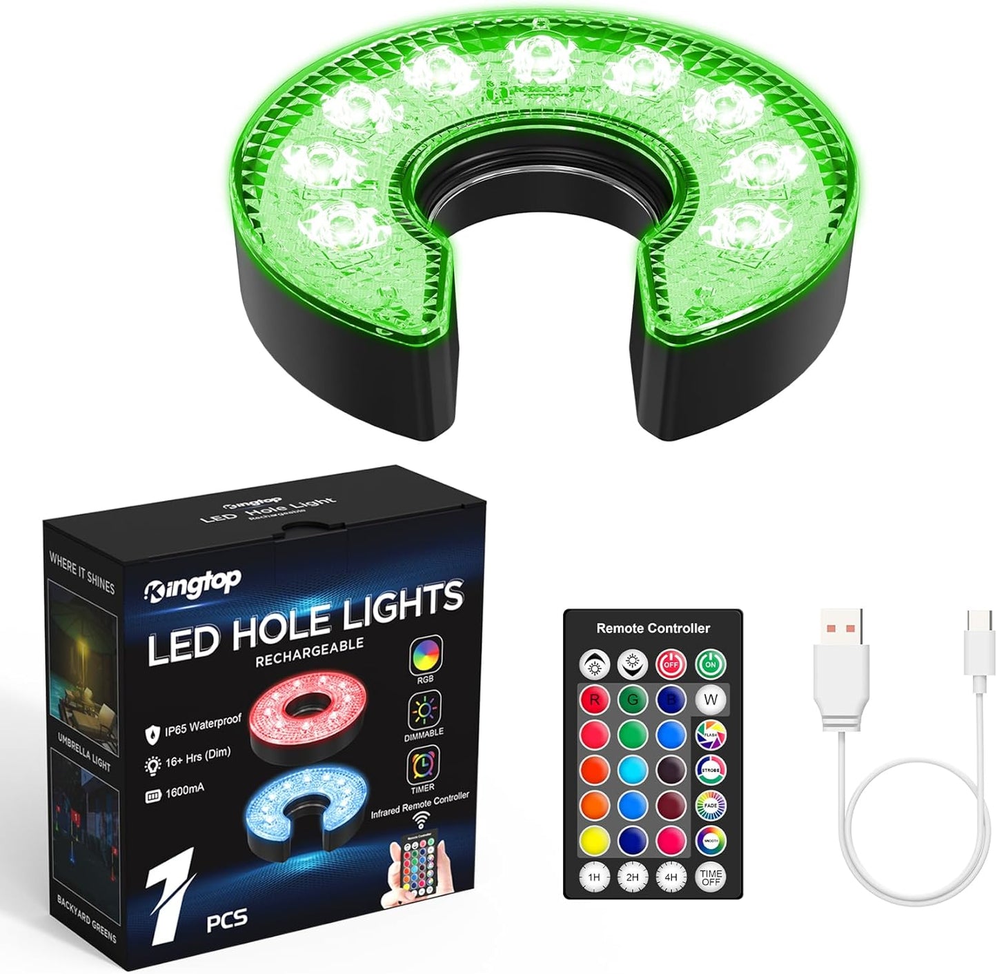 KINGTOP Rechargeable LED Golf Hole Light - Waterproof, Focused Illumination Lens, Remote-Controlled, Perfect for Backyard Night Golf Practice Putting Green Cup Lights, Camping, Outdoor Party