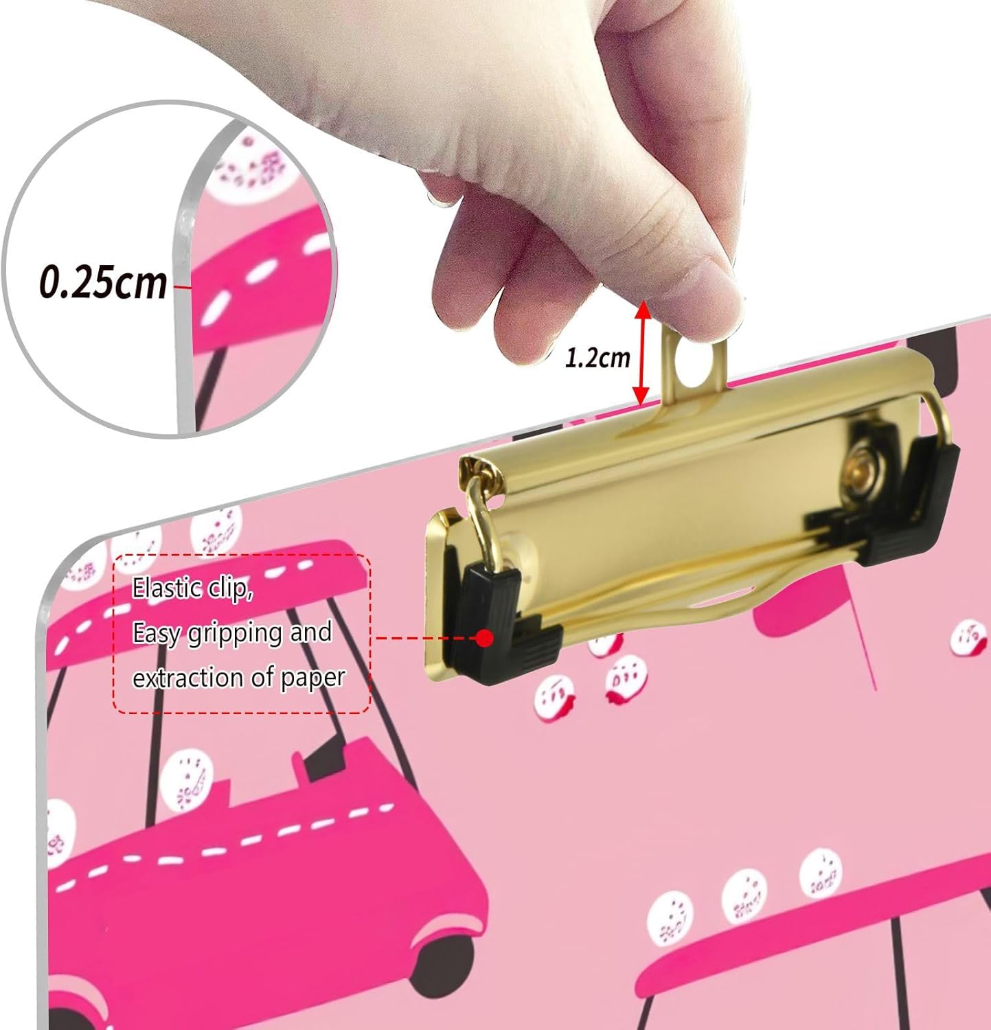Golf CarThick Clear Acrylic Clipboard with Shiny Gold/Silver Finish Clip21344656