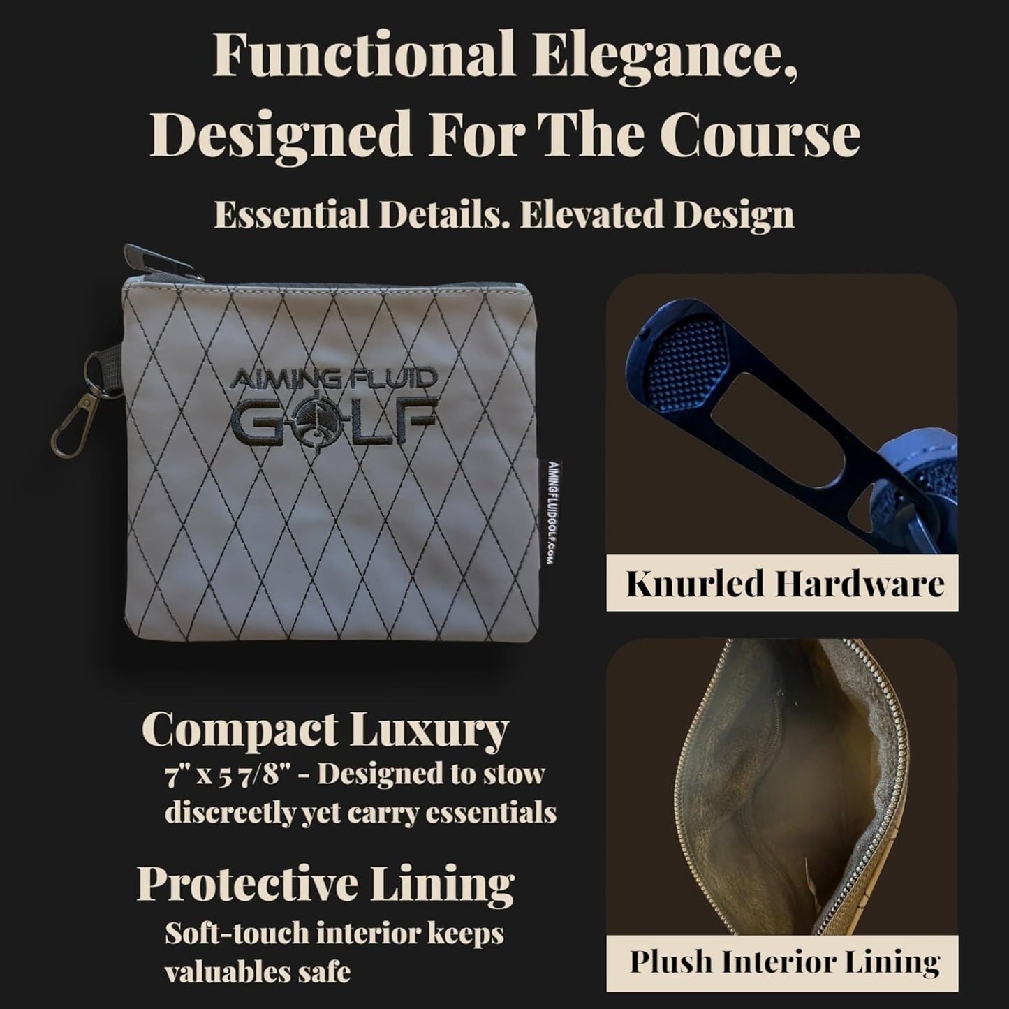 Premium Leather Golf/Travel Valuables Pouch – Luxury Zippered Utility Bag I Diamond Stitching I 360° Swivel Clip I Soft Interior for Golf Accessories & Travel Essentials (Grey)