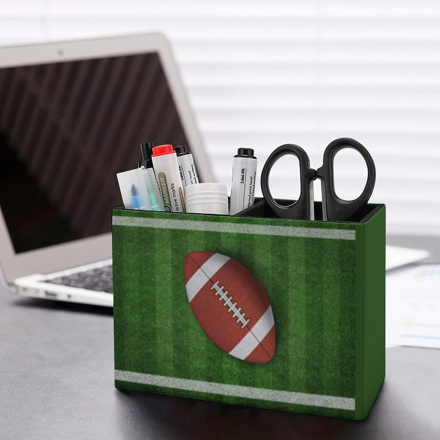 Pen Holder, Pencil Holder for Desk Organizer, American Football Game PU Leather Pencil Cups Desktop Stationery Storage Makeup Brush Holder Pen Organizer for Office Home