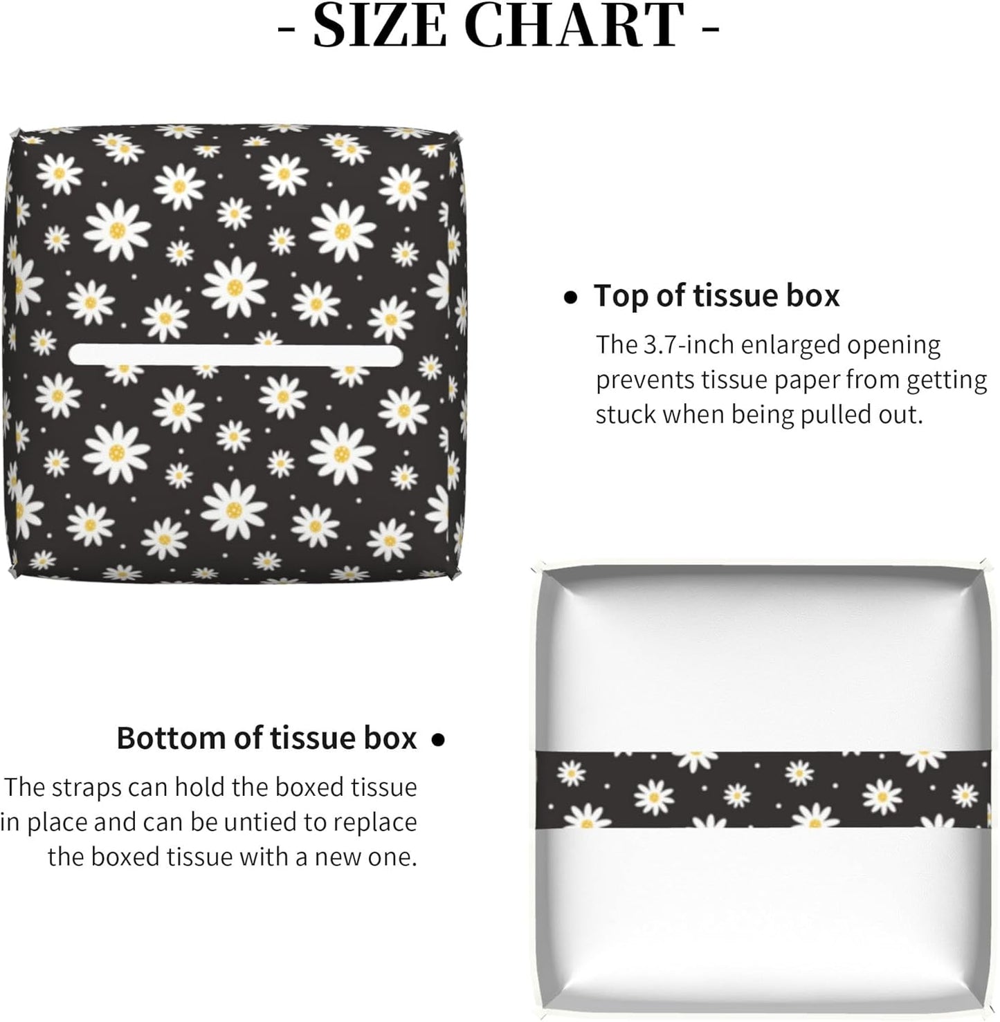 White Daisy Flowers Tissue Box Cover Square,Vintage Groovy Daisies Tissue Box Holder Waterproof Leather Facial Paper Organizer Dispenser for Bathroom Home Car Nightstand Vanity Desk