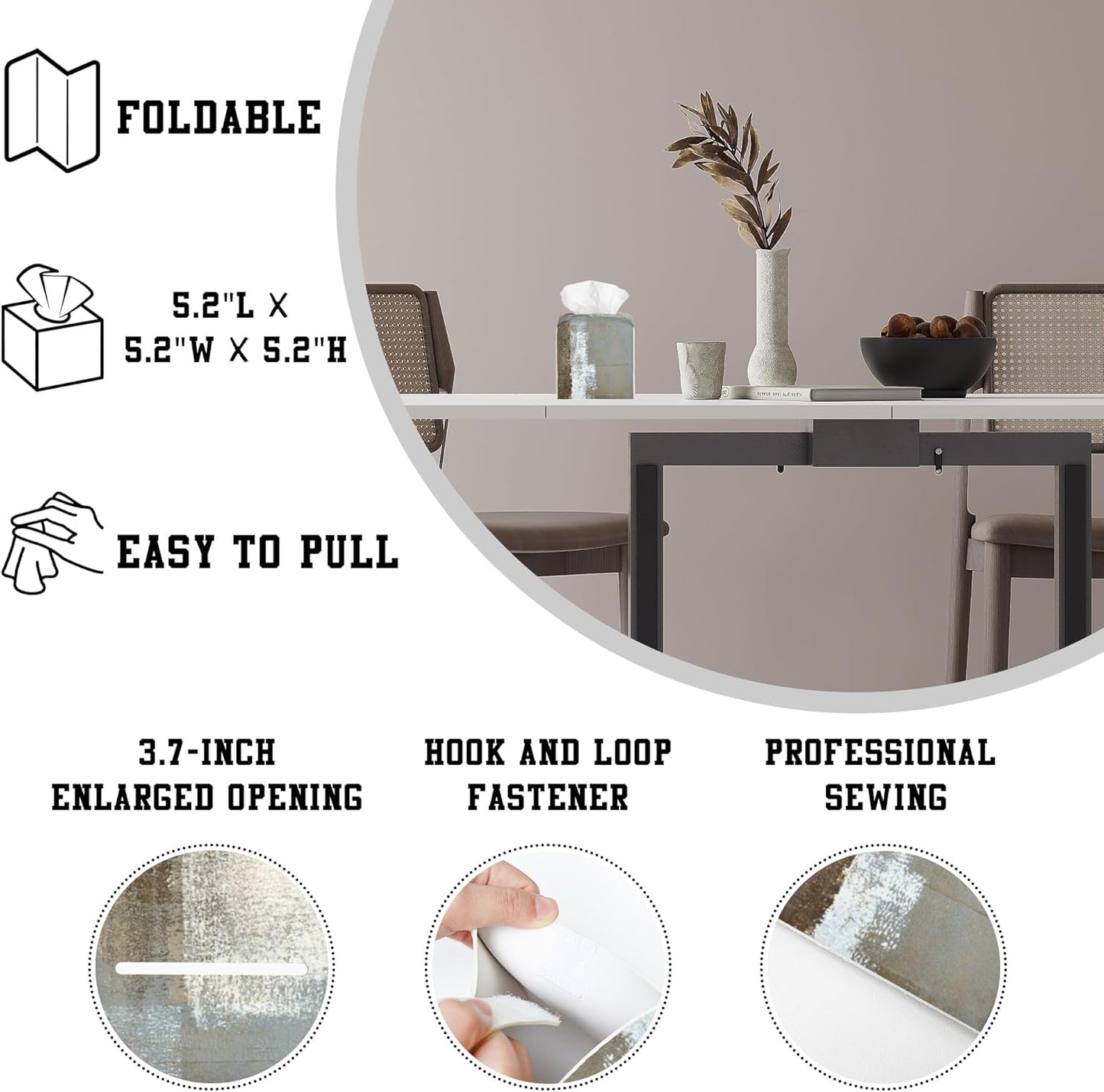 Grey and Beige Abstract Art Tissue Box Cover Square, Tissue Box Holder Leather Facial Paper Case Decorative Organizer Holder Dispenser Home Office Car Decor