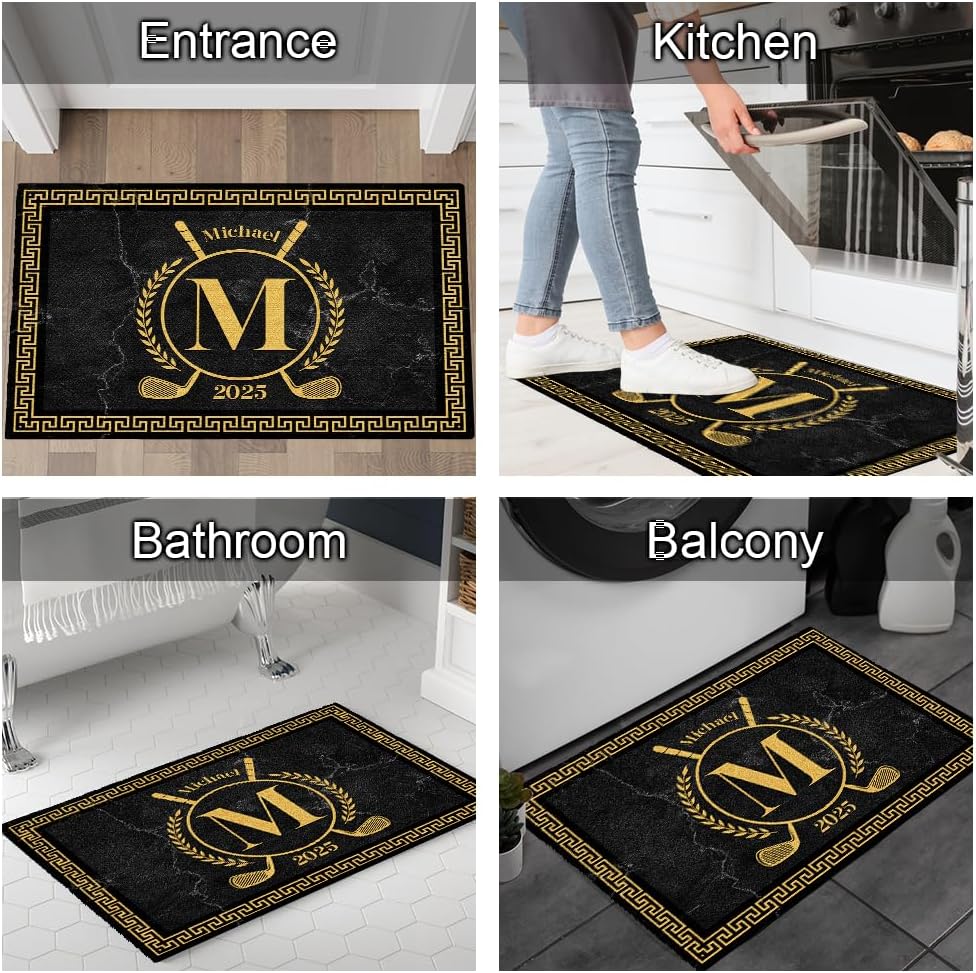 Personalized Golf Doormat – Personalized Welcome Mat with Family Name Year – Non Slip Outdoor Entry Rug for Porch, Garage, or Golf Lover Home Decor, for Men (Golf Doormat 05)