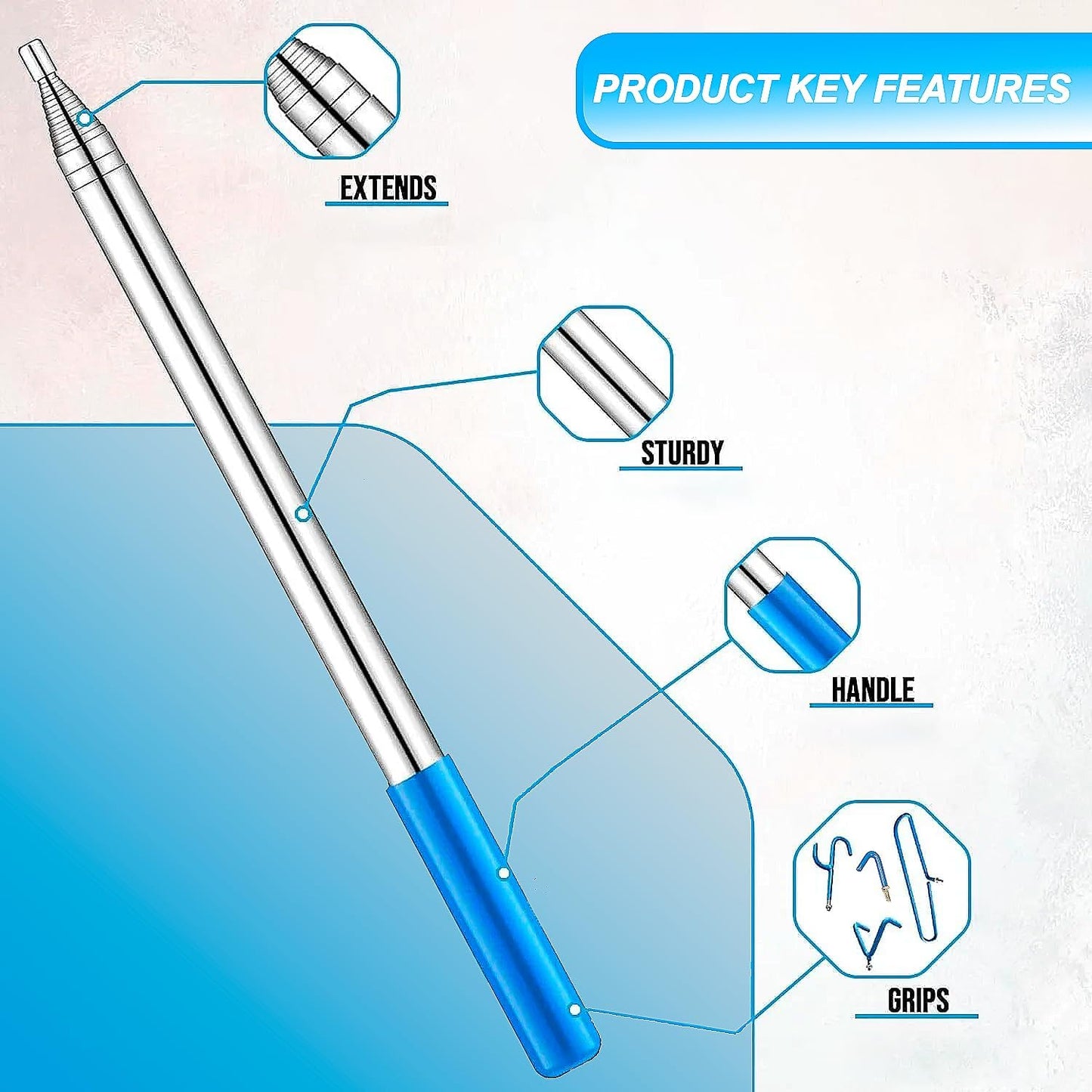 4 in 1 Extendable 16FT Telescopic Pole - Disc Golf Retriever with Strong Stainless Steel Frame with 4 Hooks & Carry Bag - Disc Golf Retriever Pole Retrieving Discs from Water Tree & Bushes