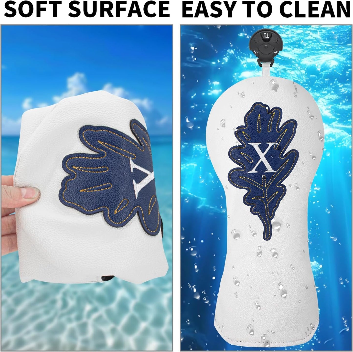 Golf Maple Leaves Head Cover Golf Club White Leather Headcovers Set Fits Driver Fairway Wood Hybrid Utility Putter Iron Wedge Headcover.