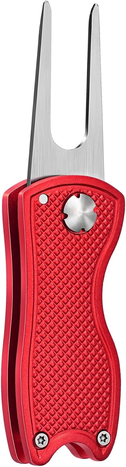 Mile High Life Golf Divot Repair Tool, All Metal Foldable Divot Tool with Pop-up Button & Magnetic Ball Marker, 2-6 Pack