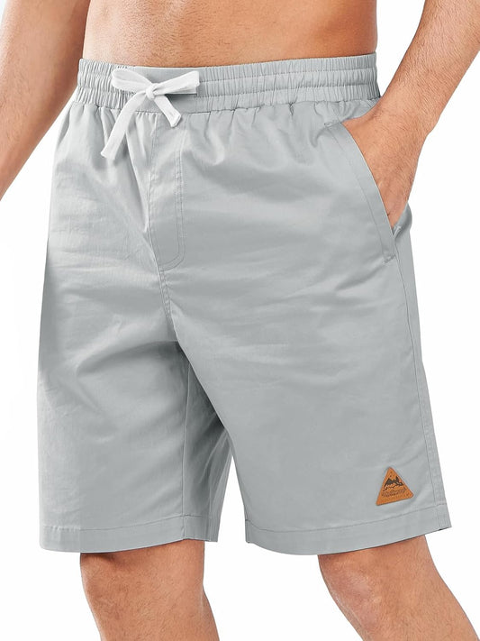 NORTHYARD Mens Casual Shorts-Cotton 9" Golf Hiking Drawstring Elastic Waist Work Shorts with Zipper Pockets