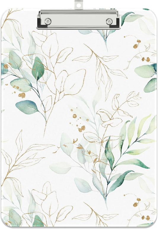 Rimilak Plastic Clipboards with Metal Clip, A4 Letter Size 9 x 12.5 in, Office Decorative for Students Women Men and Kids, Cute Custom Pattern, Beauty Leaves