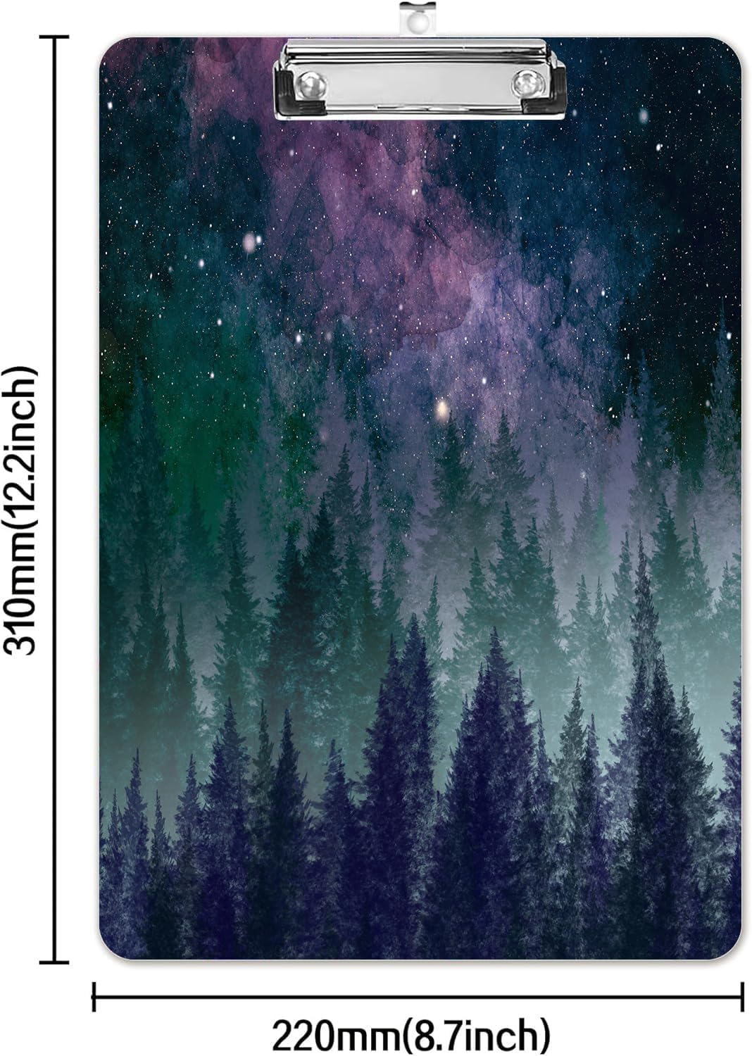 Fashion A4 Clipboard, Standard Letter Size 9" x 12.5", Decorative Wooden Clipboard with Low Profile Metal Clip for Office, School, Teachers, and Students, Galaxy Forest