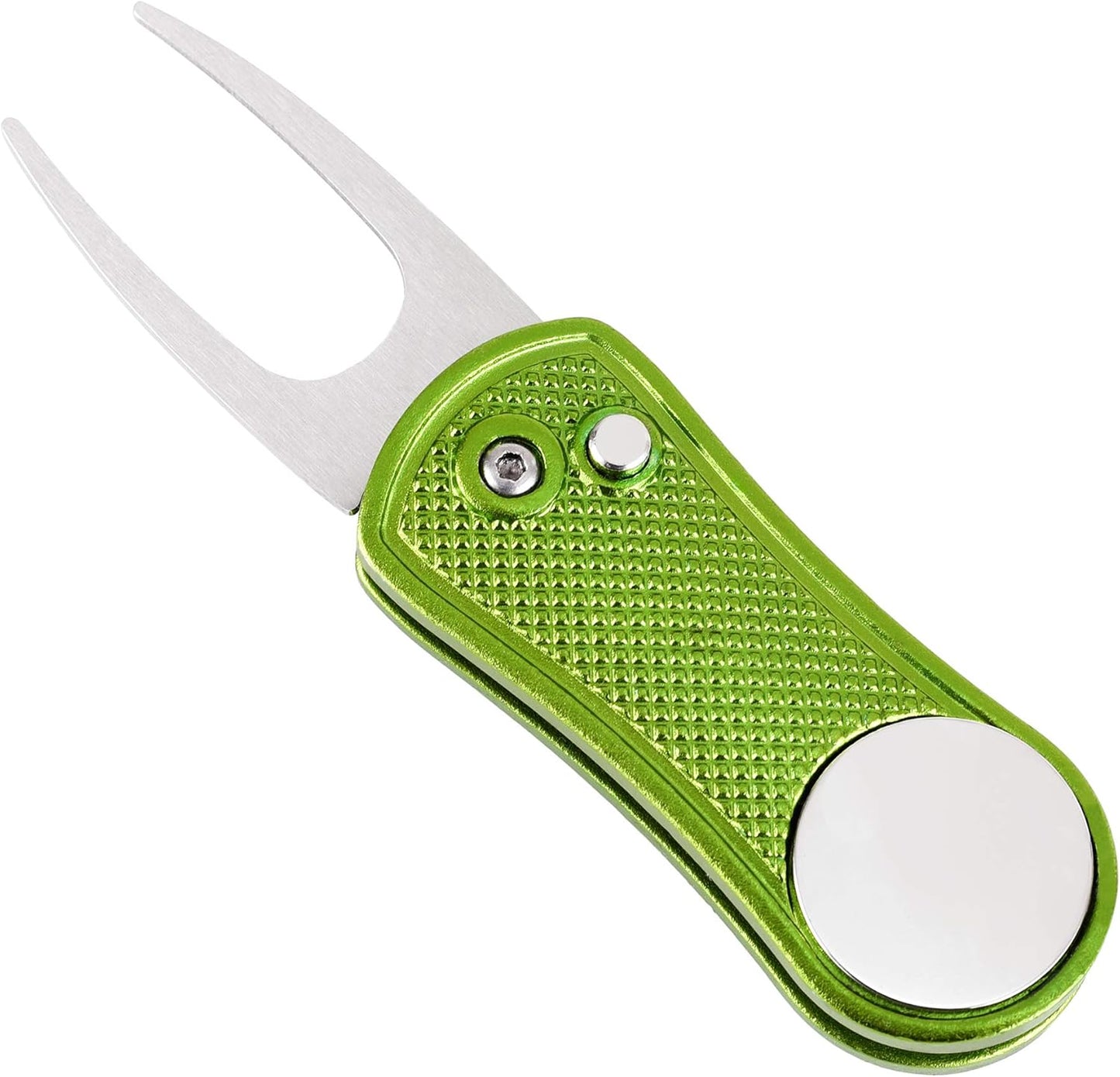 Mile High Life Golf Divot Repair Tool, All Metal Foldable Divot Tool with Pop-up Button & Magnetic Ball Marker