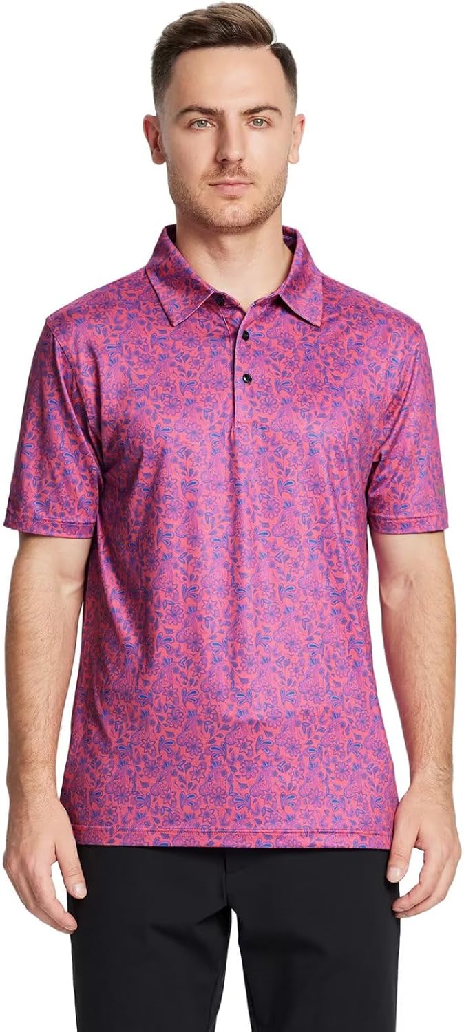 Golf Shirts for Men Dry Fit Short Sleeve Print Performance Moisture Wicking Polo Shirt